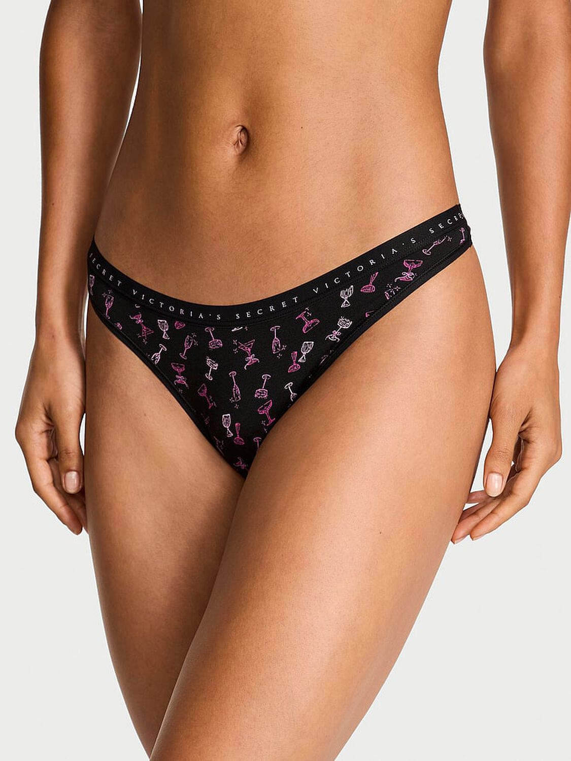 vs Victoria's Secret Stretch Cotton High-Leg Scoop Thong Panty Black Cocktails 1 of 2 