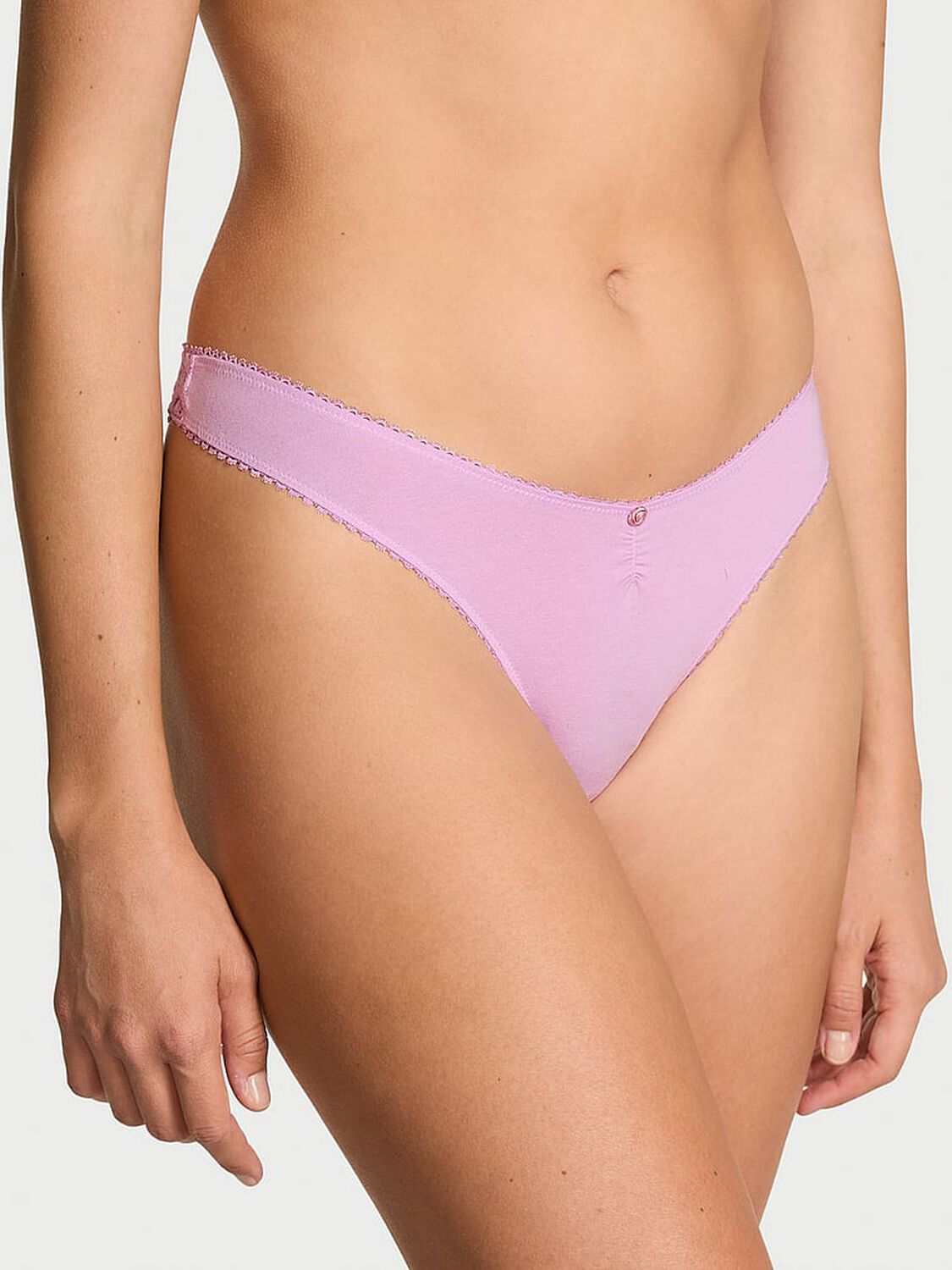 vs Victoria's Secret Stretch Cotton Heart Lace High-Leg Scoop Thong Panty Bikini Pink 1 of 3 
