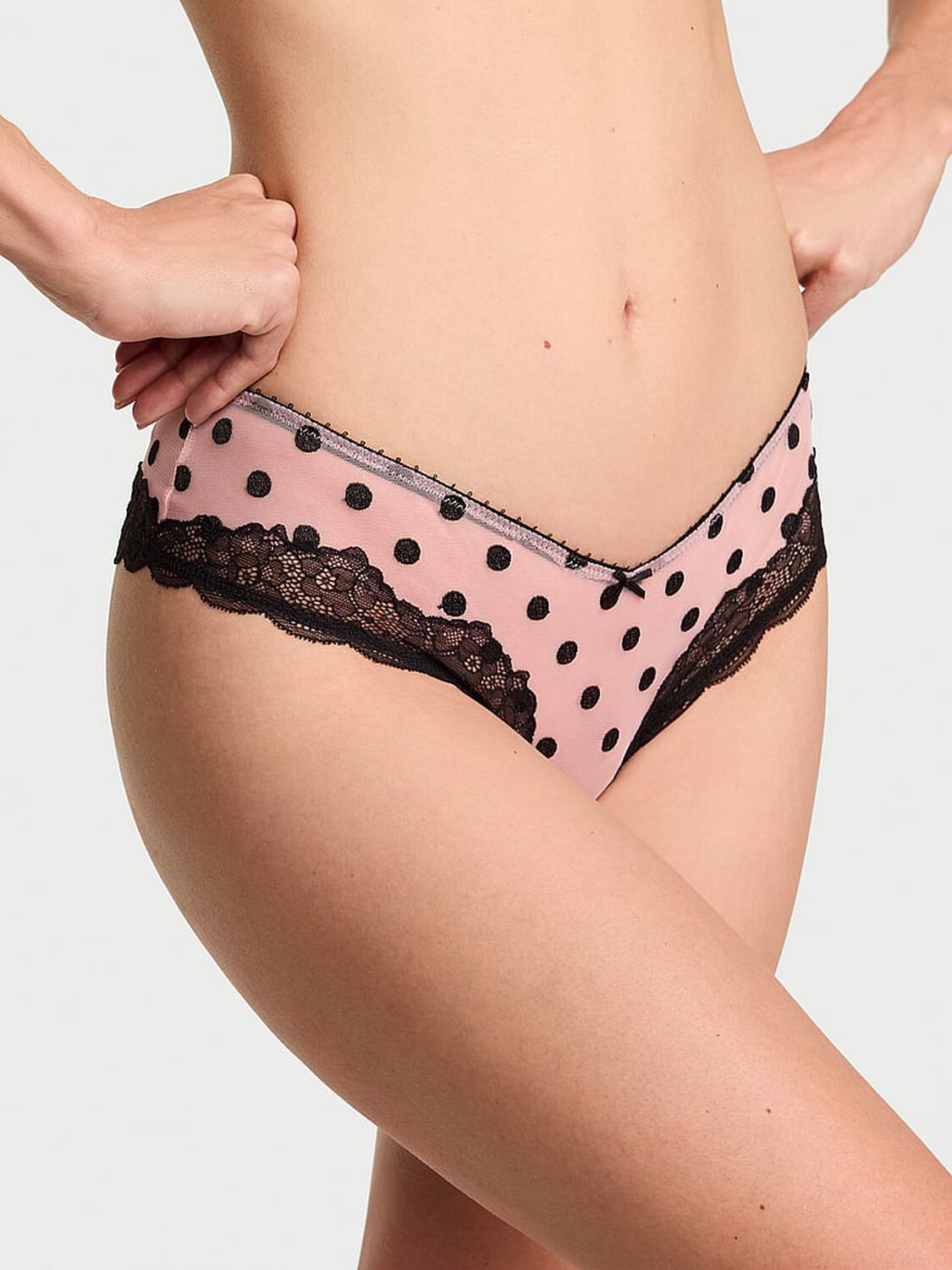 vs Victoria's Secret Tease Sheer Dot High-Leg Cheeky Panty Angel Pink 1 of 4 