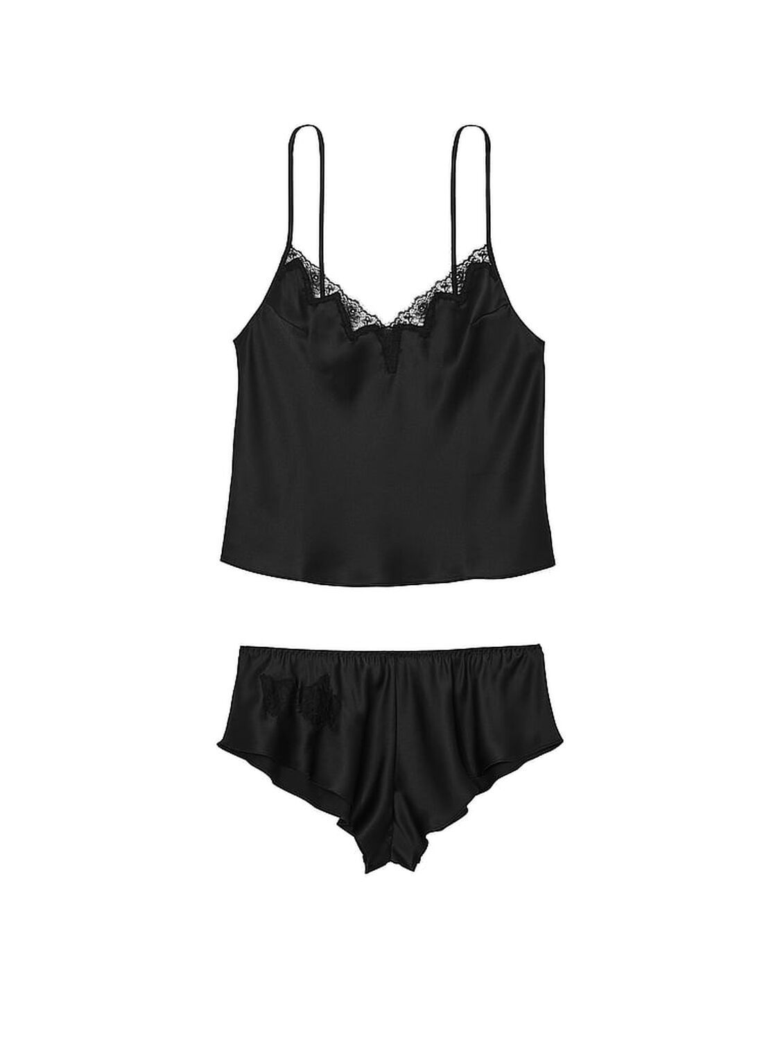 vs Very Sexy Satin Rose Lace-Trim Cami & Flutter Short Set Black 3 of 3 