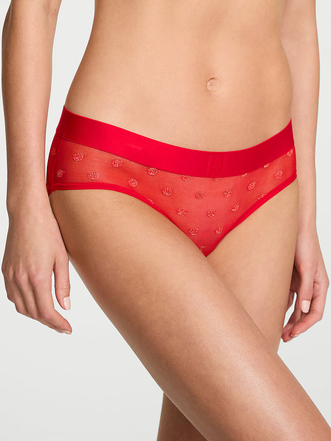 vs Cotton Sheer Heritage Shimmer Hiphugger Panty Bright Vermillion 1 of 2 