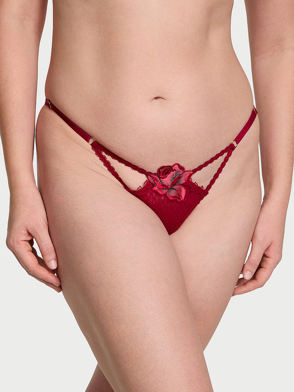 vs Very Sexy Red Rose Strappy Crotchless Brazilian Panty Red Lacquer 1 of 4 