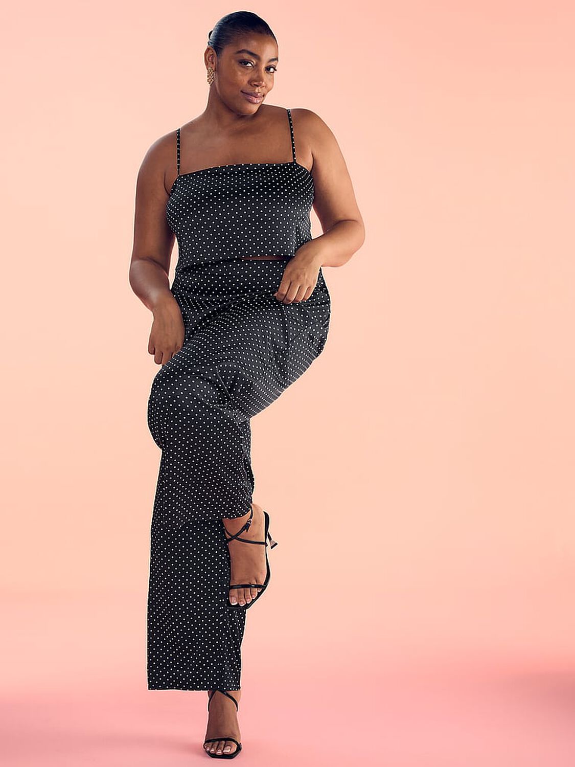 vs Victoria's Secret Satin Cropped Pajama Set Black Dots 3 of 4 
