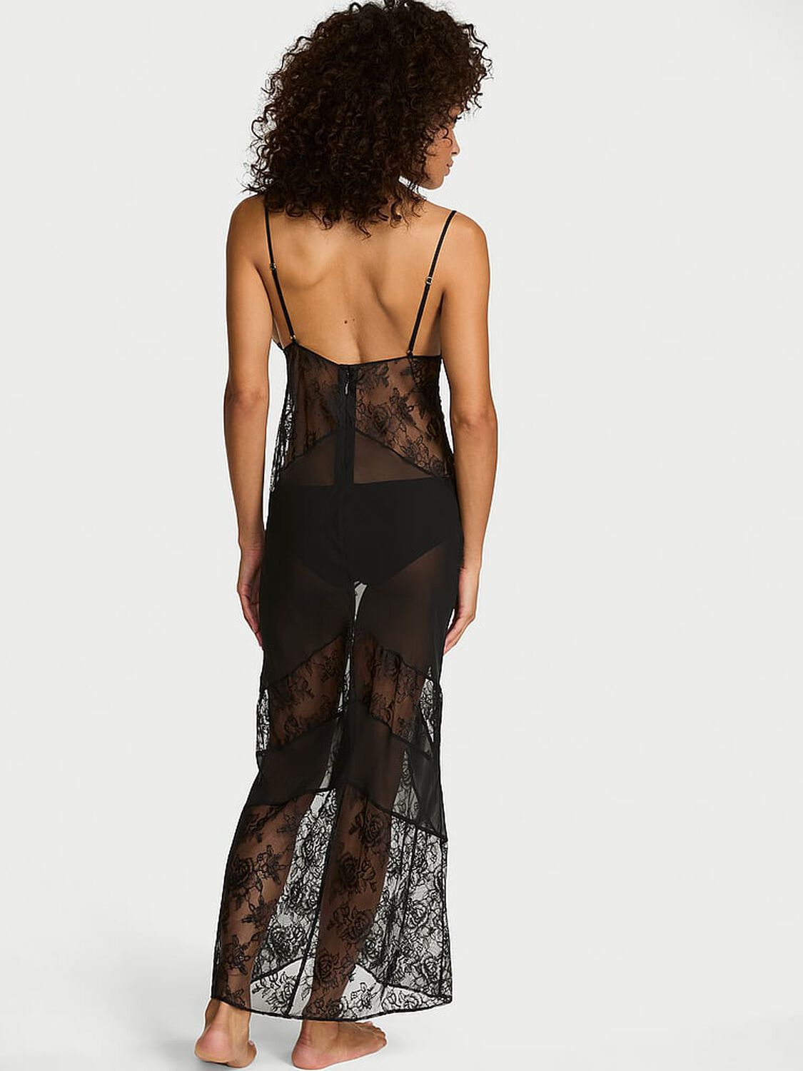 vs Very Sexy Chiffon & Rose Lace Maxi Slip Dress Black 2 of 3 