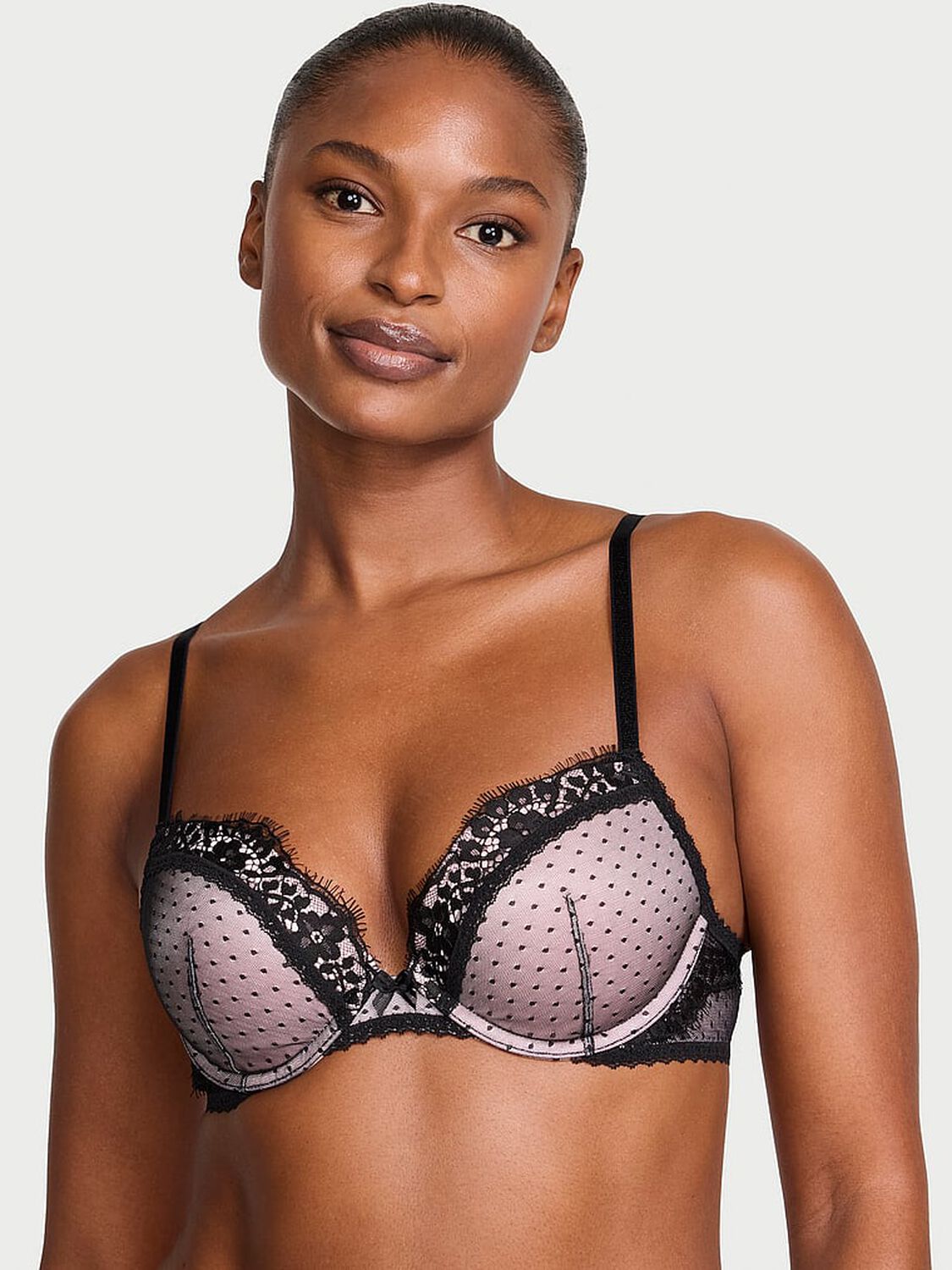 vs Dream Angels Heritage Dot Mesh Lace-Trim Push-Up Bra Angel Pink 1 of 3 