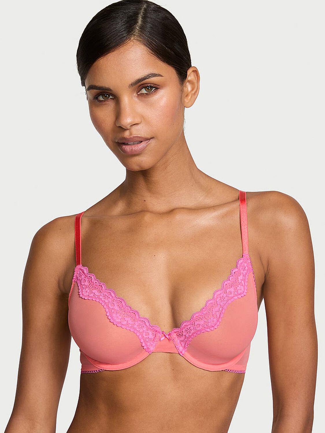 vs Victoria's Secret Tease Unlined Demi Bra Coral & New Peony 1 of 4 
