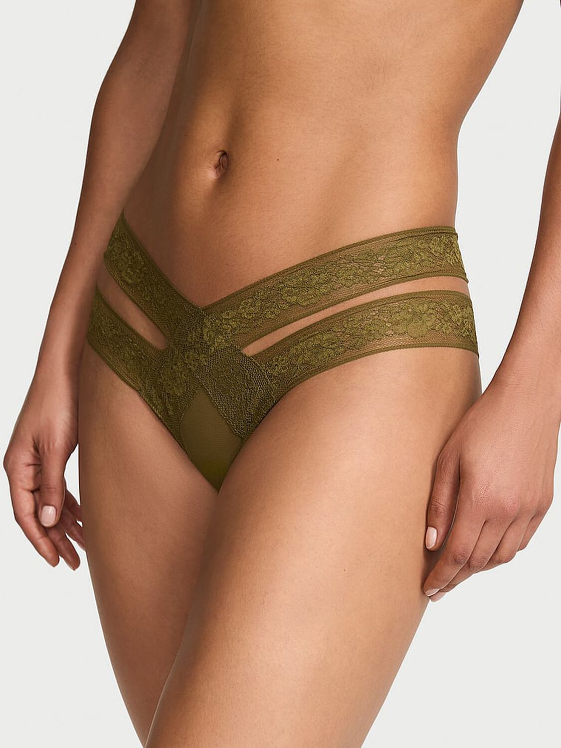 vs Very Sexy Rose Lace Strappy Cut-Out Cheeky Panty Green Chameleon 1 of 3 