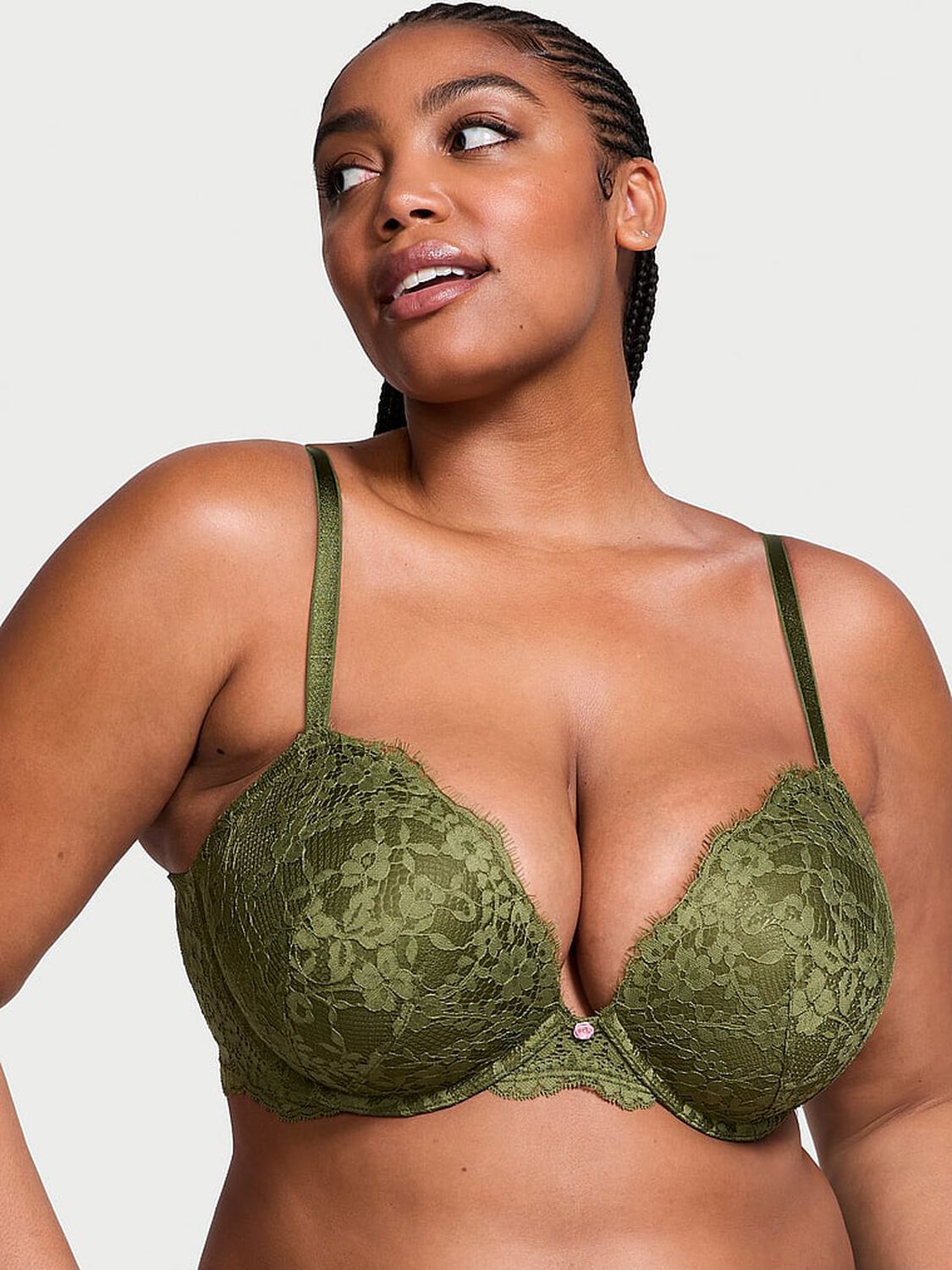 vs Dream Angels Lace Push-Up Bra Woodland Green 1 of 5 
