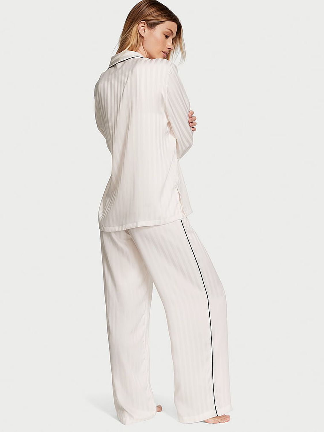 vs Victoria's Secret Satin Long Pajama Set Coconut White 2 of 3 