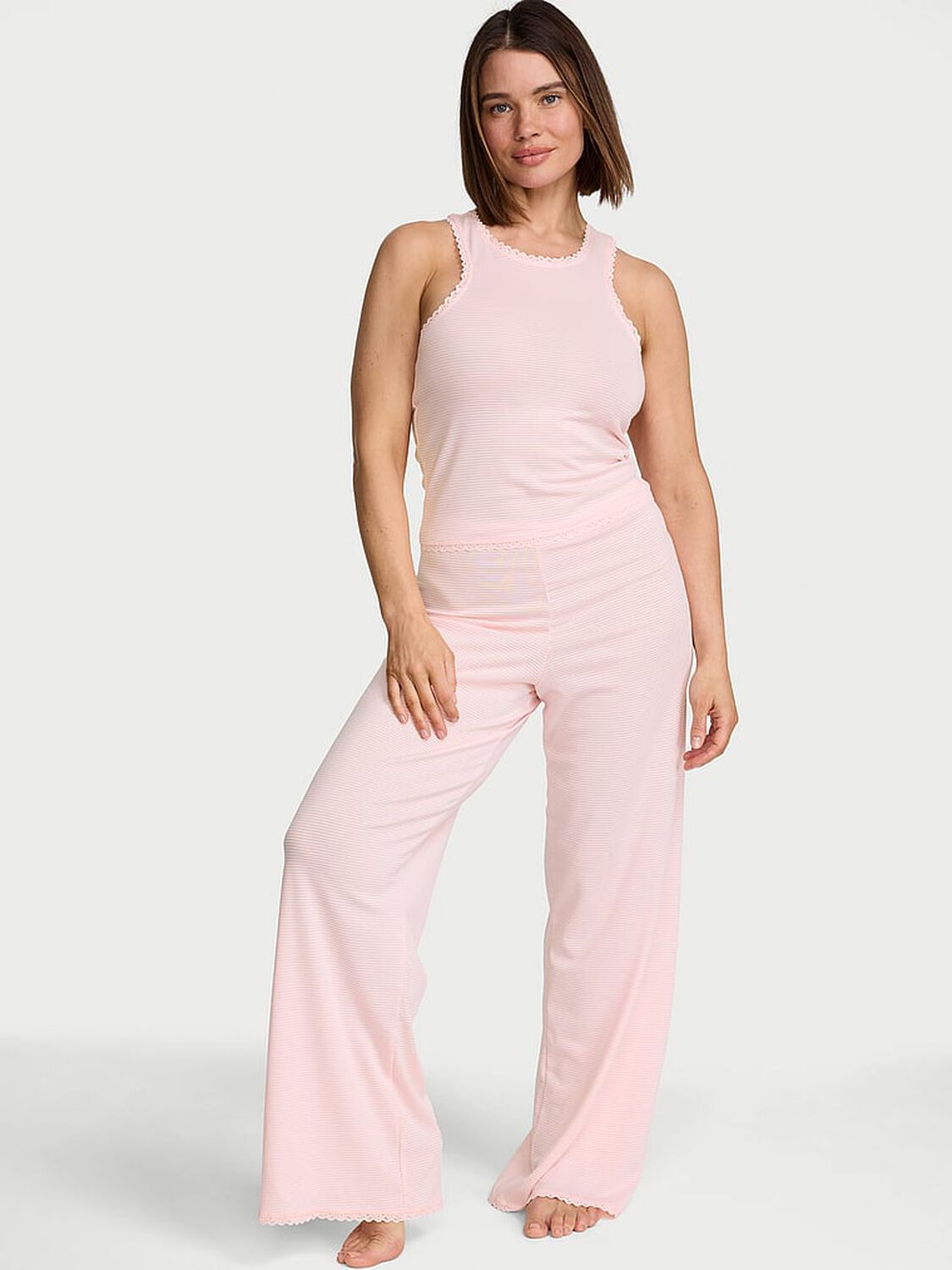 vs Victoria's Secret Cotton Shadow Stripe Tank & Pants Set Angel Pink 1 of 3 