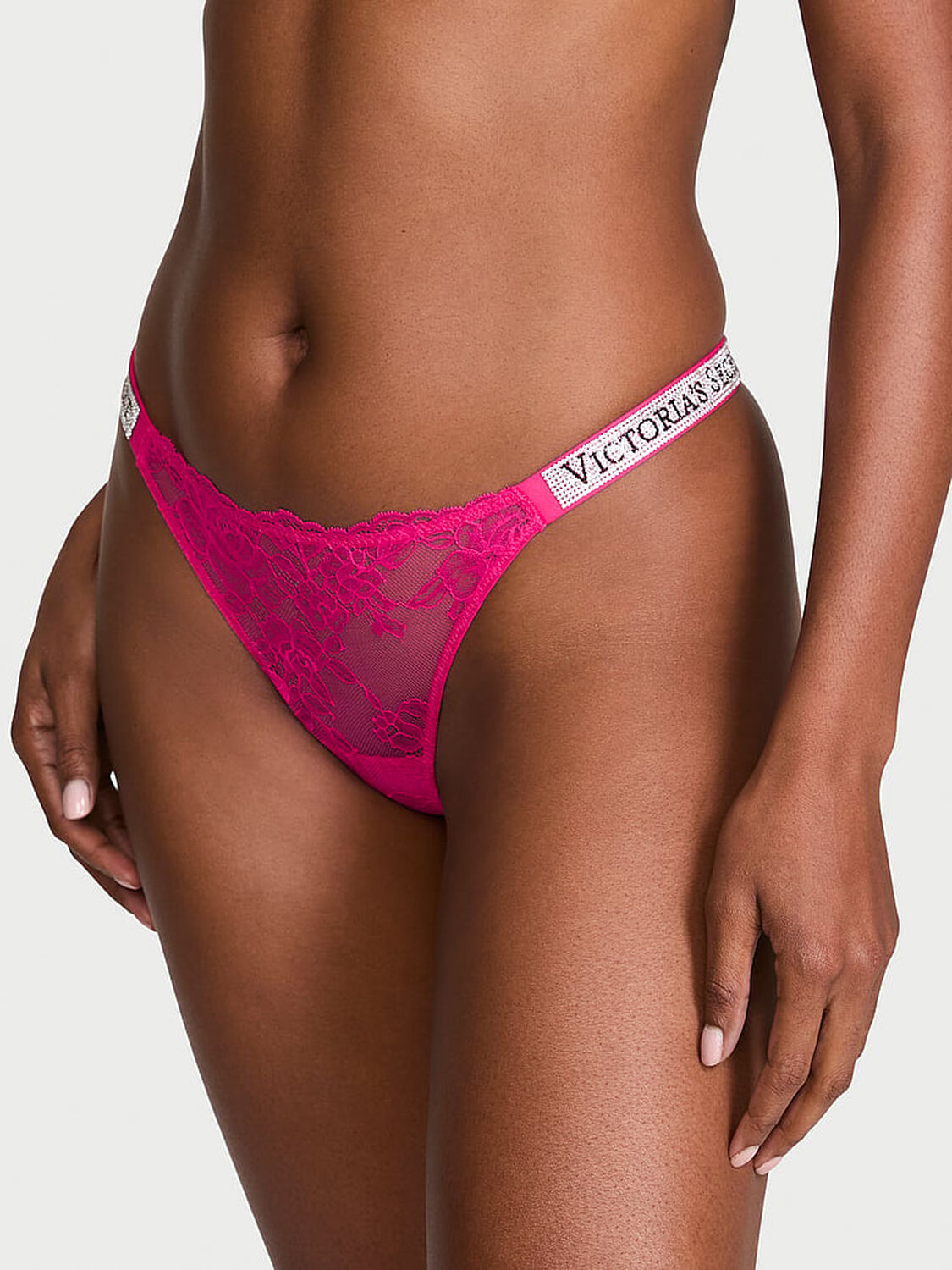 vs Very Sexy Shine Strap Lace Thong Panty Pop Pink 1 of 2 