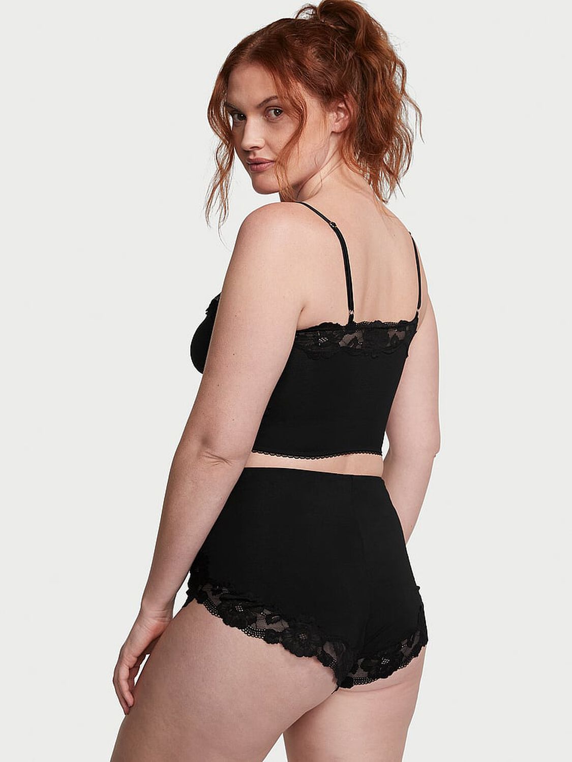 vs Victoria's Secret Modal & Lace Trim Straight-Neck Cami Set Black 2 of 3 