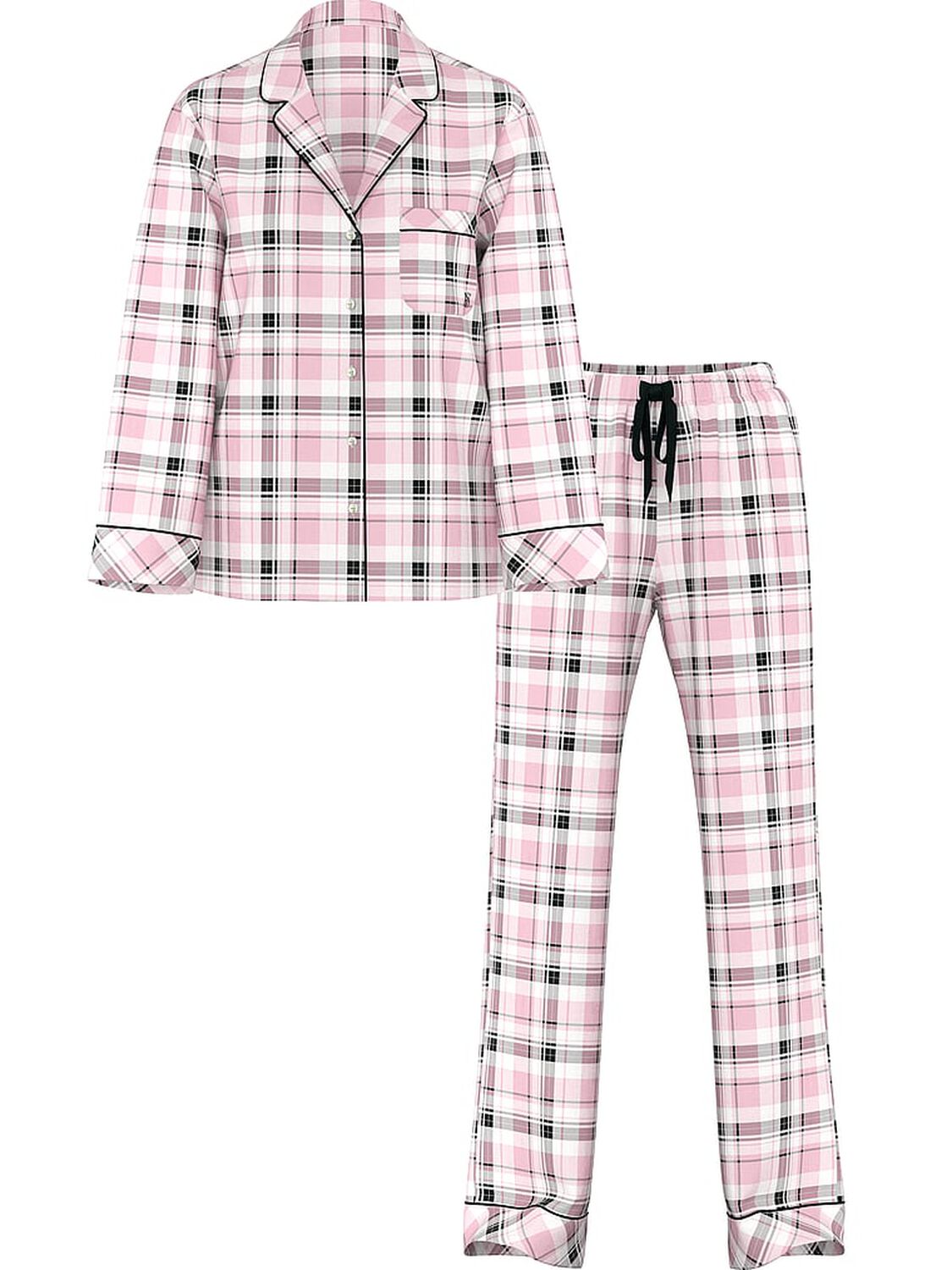 vs Victoria's Secret Flannel Long Pajama Set Coconut White/Black Gold Lurex Yd Plaid 3 of 3 