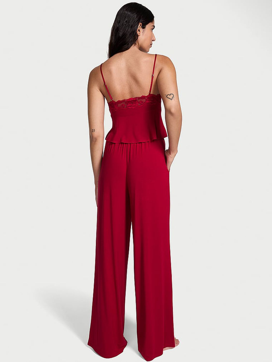 vs Victoria's Secret Modal Soft Lace-Trim Cami & Wide-Leg Pant Set Red Lacquer 2 of 2 