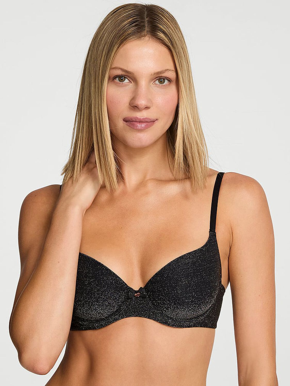 vs Body By Victoria Shimmer Lightly Lined Demi Bra Black 1 of 2 
