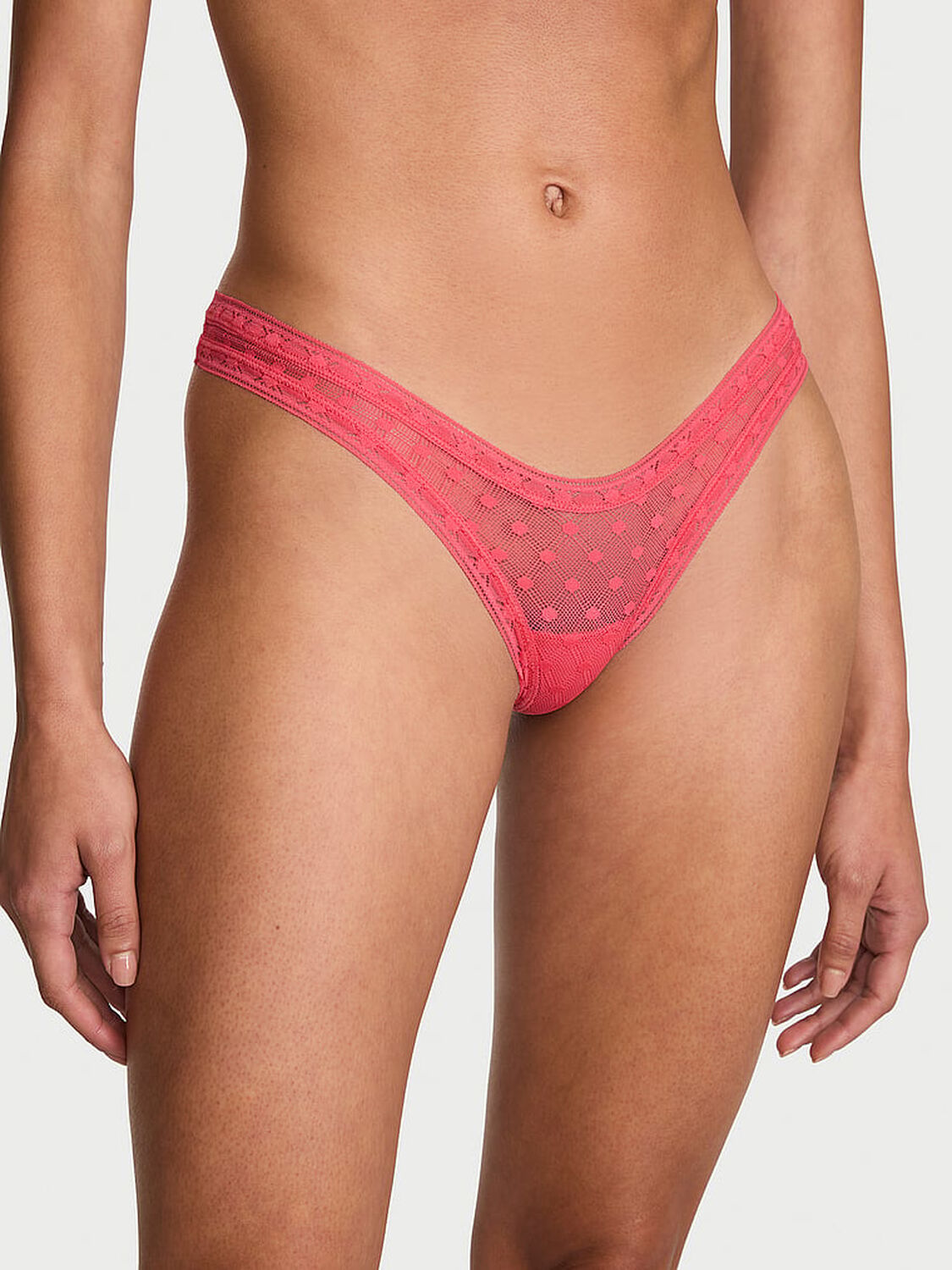 vs The Lacie Dot Geo Lace Ultra-Mini Scoop Thong Panty Wild Watermelon 1 of 3 