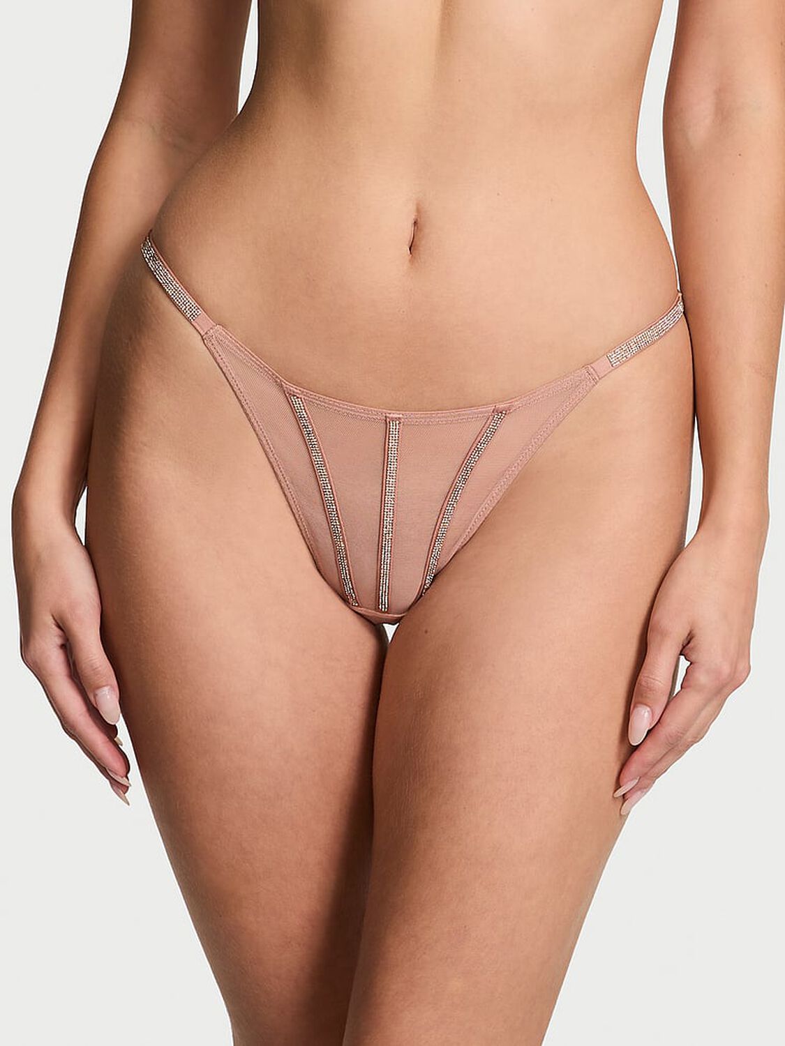 vs Very Sexy Sheer Shine Thong Panty Almond Beige 1 of 4 