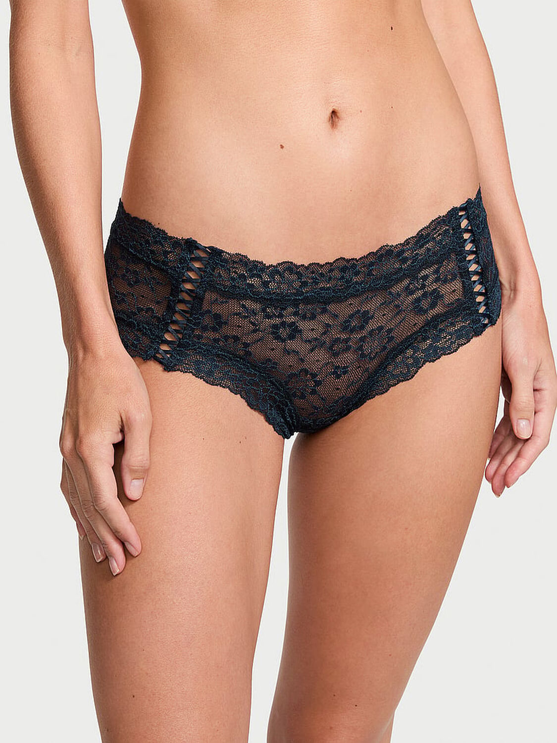 vs The Lacie Lace-Up Lace Cheeky Panty Noir Navy 1 of 3 