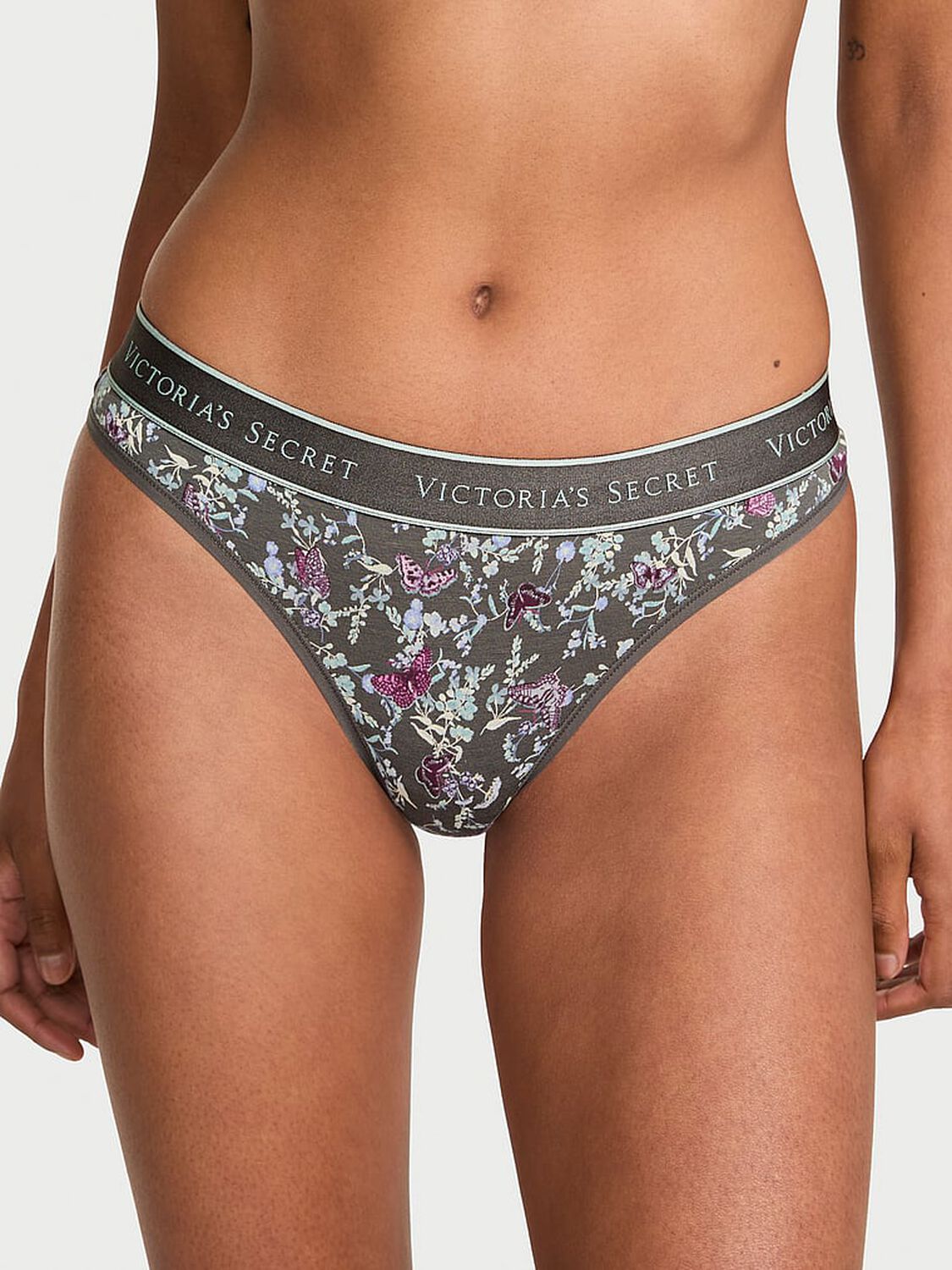vs Cotton Logo Cotton Thong Panty Expedition Green Butterflies 3 of 3 