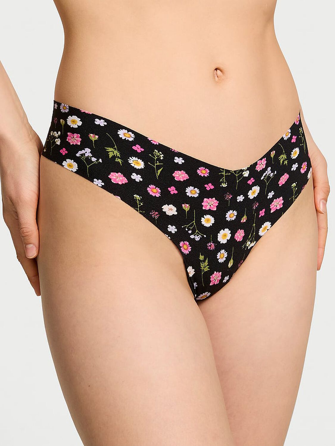 vs No-Show No-Show Thong Panty Black Pressed Floral 1 of 3 