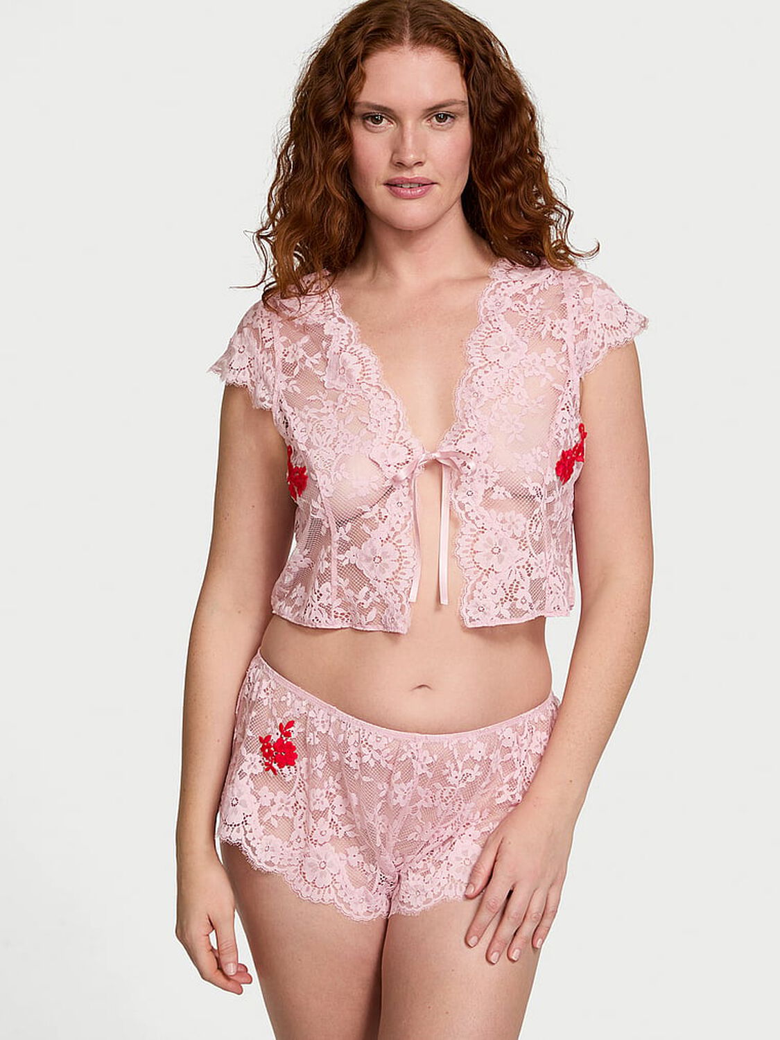 vs Victoria's Secret Dare to Dream Lace Flyaway Cami Set Chalk Rose 1 of 3 