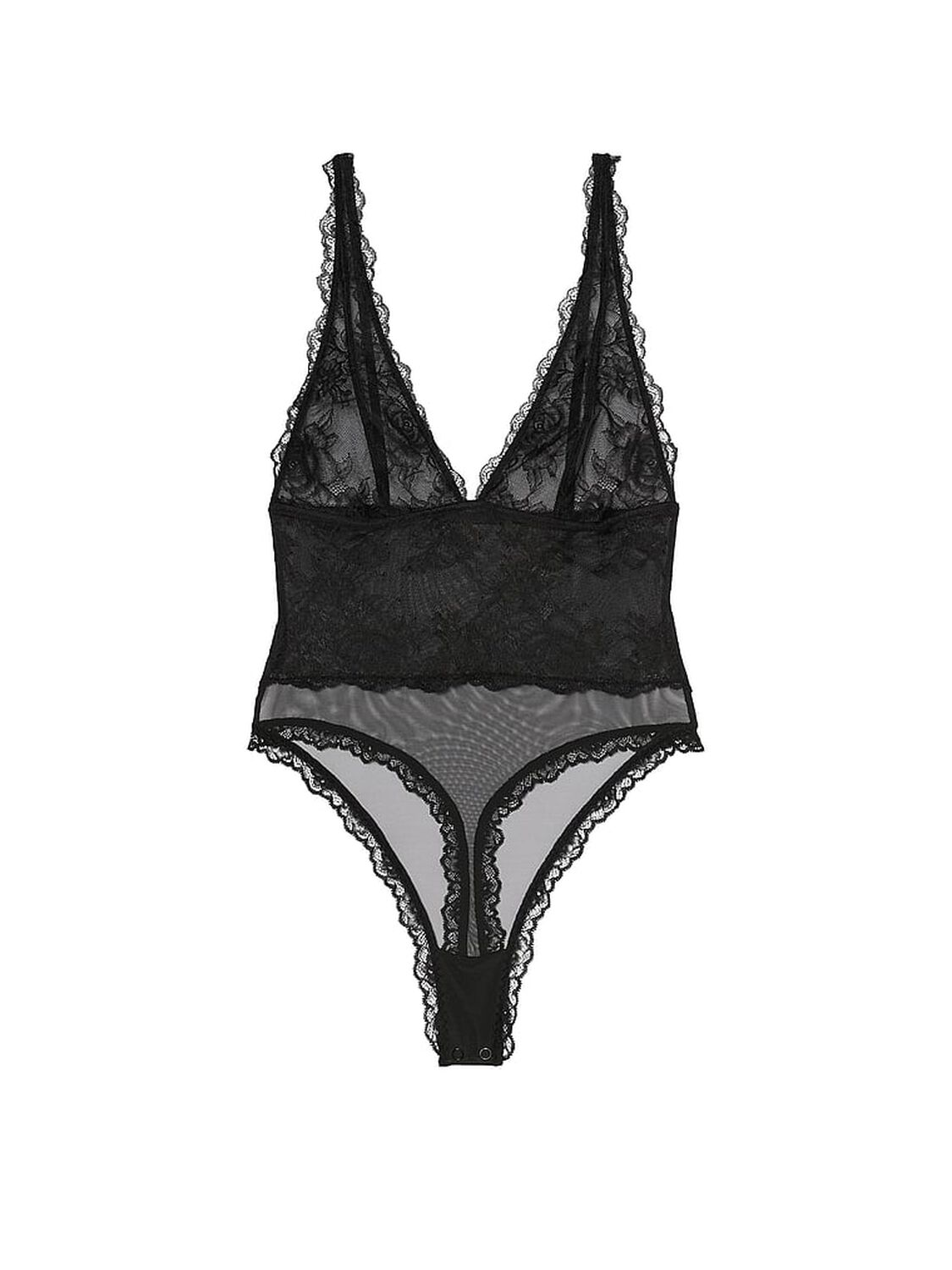 vs Very Sexy Sheer Rose Plunge Bodysuit Jet Black 3 of 3 