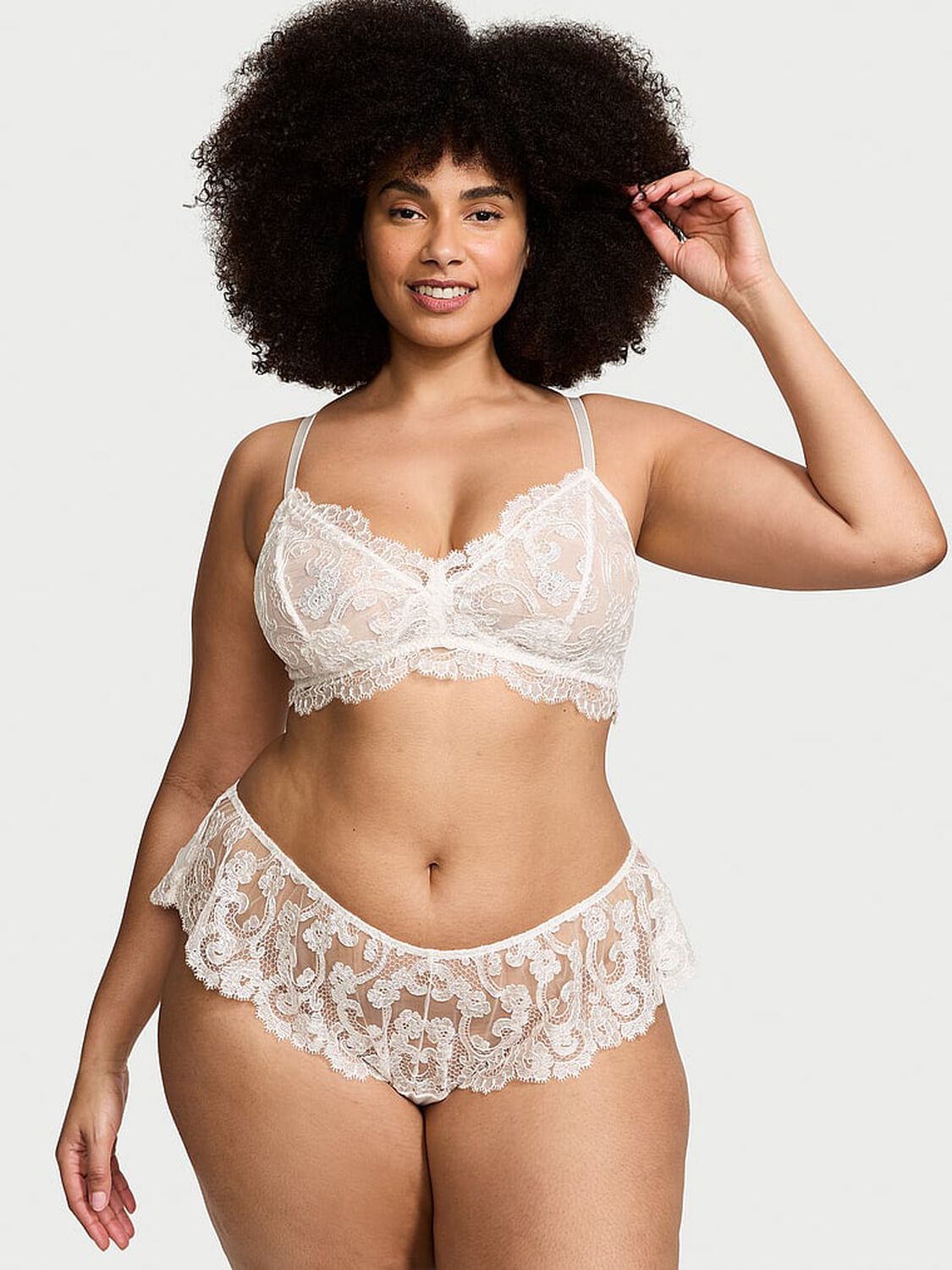 vs Victoria's Secret Boho Floral Embroidery Bralette & Panty Set Coconut White 1 of 3 