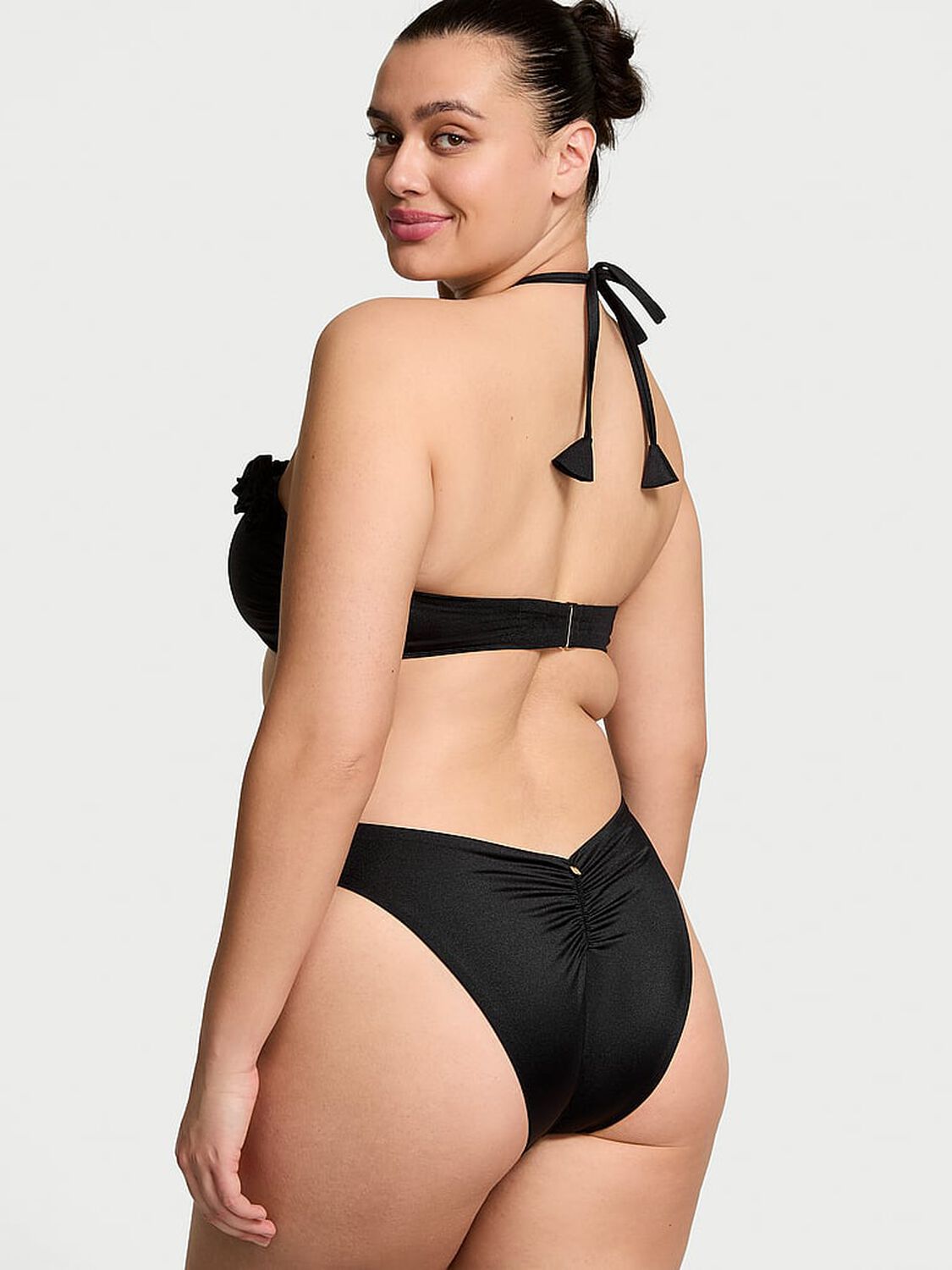 vs Victoria's Secret Swim Rosette Brazilian Bikini Bottom Black 2 of 3 