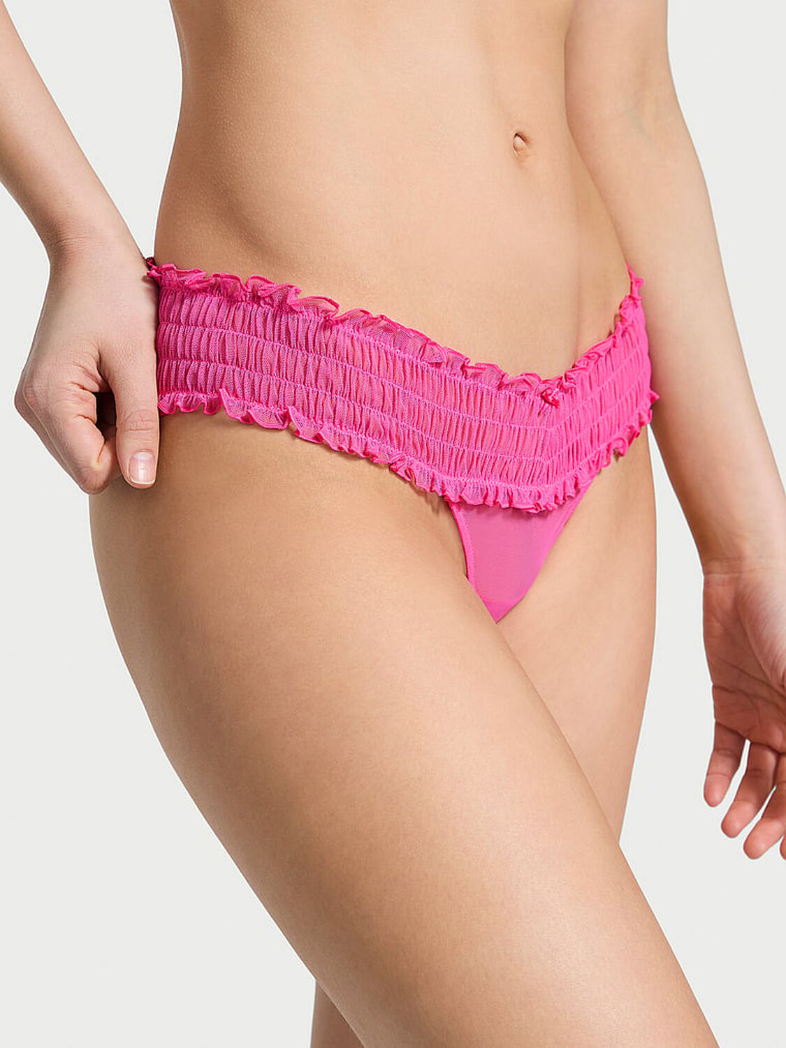 vs The Lacie Smocked Mesh Thong Panty Ultra Pink 1 of 4 