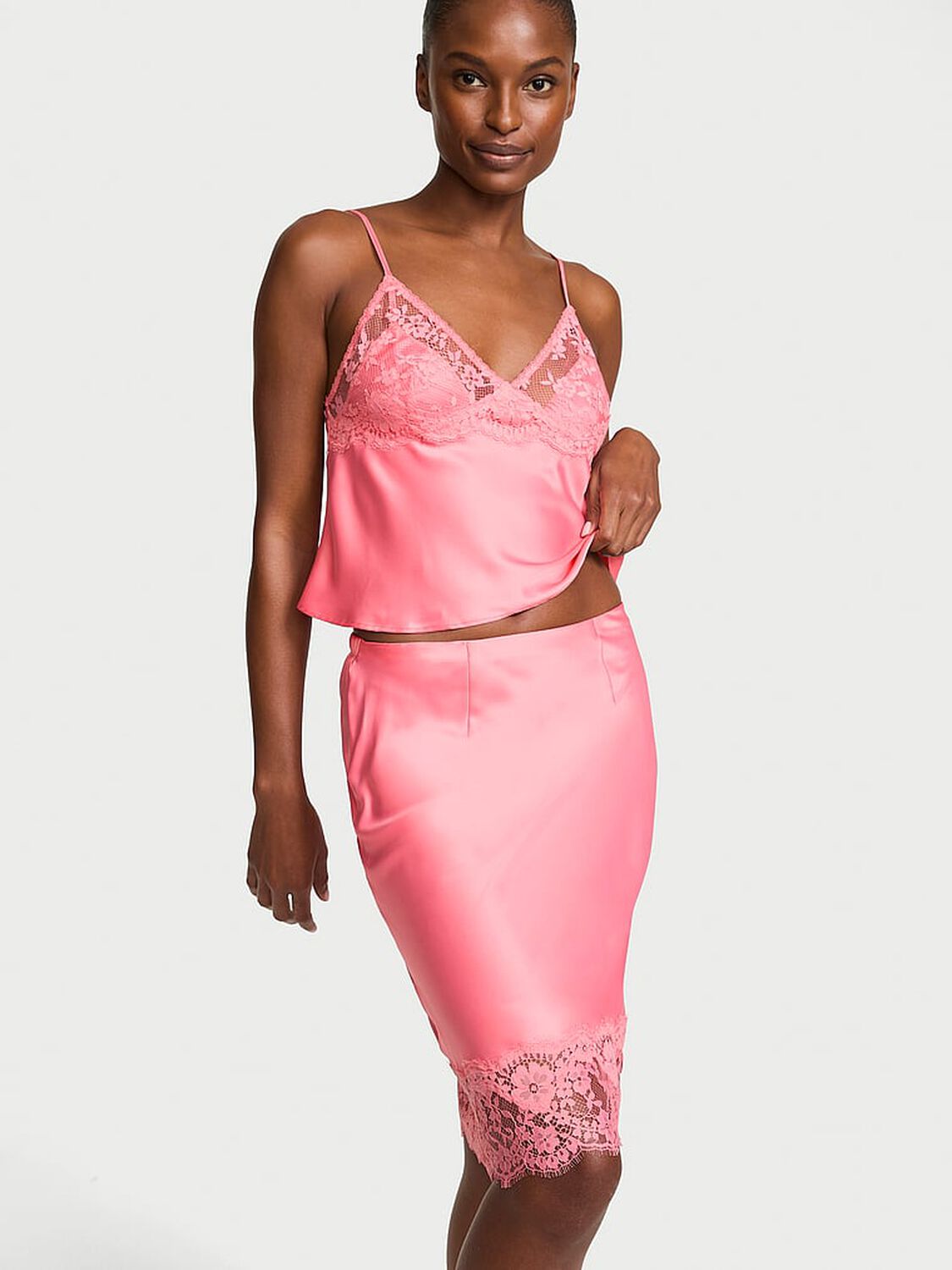 vs Dream Angels Satin Lace-Trim Skirt Wild Salmon 1 of 3 