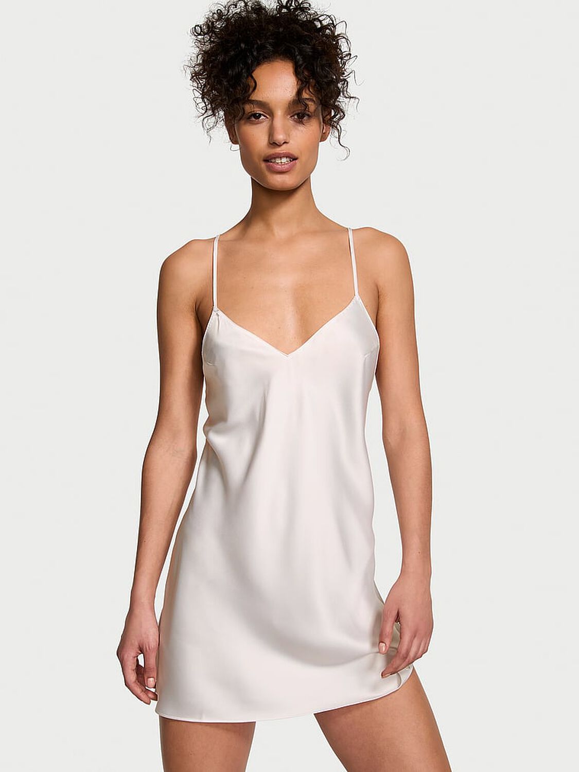 vs Victoria's Secret Satin Open-Back Slip Coconut White 1 of 3 