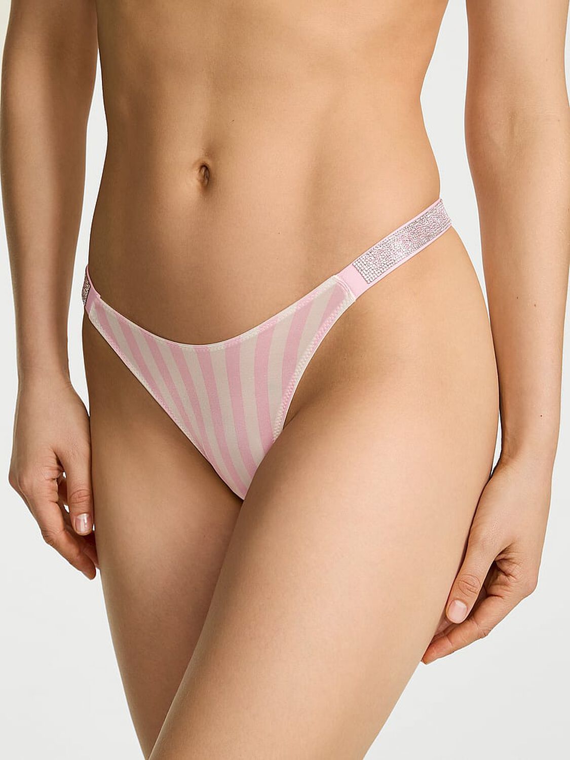 vs Very Sexy Shine Strap Thong Panty Heritage Pink/White Stripe 1 of 3 