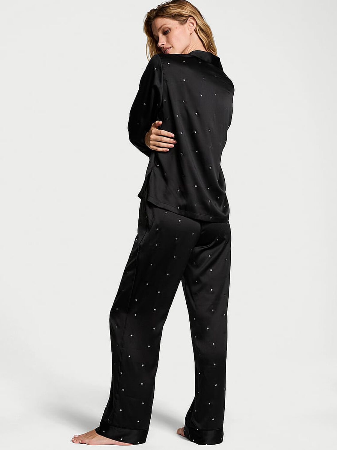 vs Victoria's Secret Glazed Satin Dew Drop Long Pajama Set Black 2 of 4 