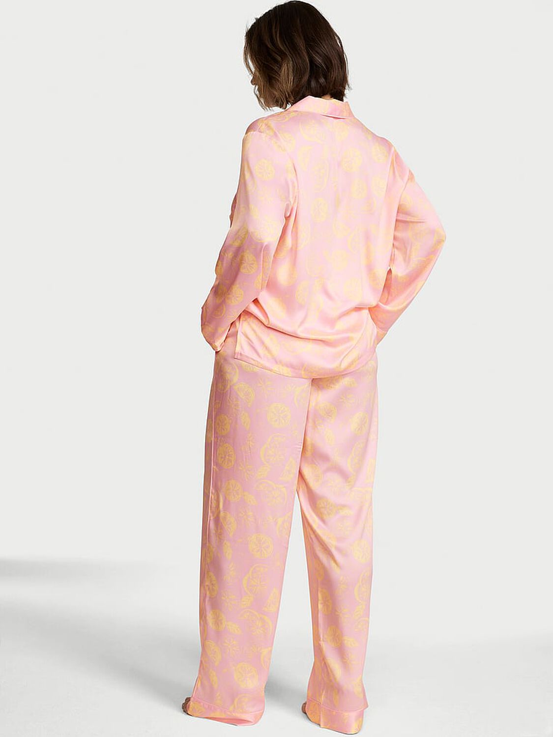 vs Victoria's Secret Signature Satin Long Pajama Set Pretty Blossom Lemons 2 of 4 