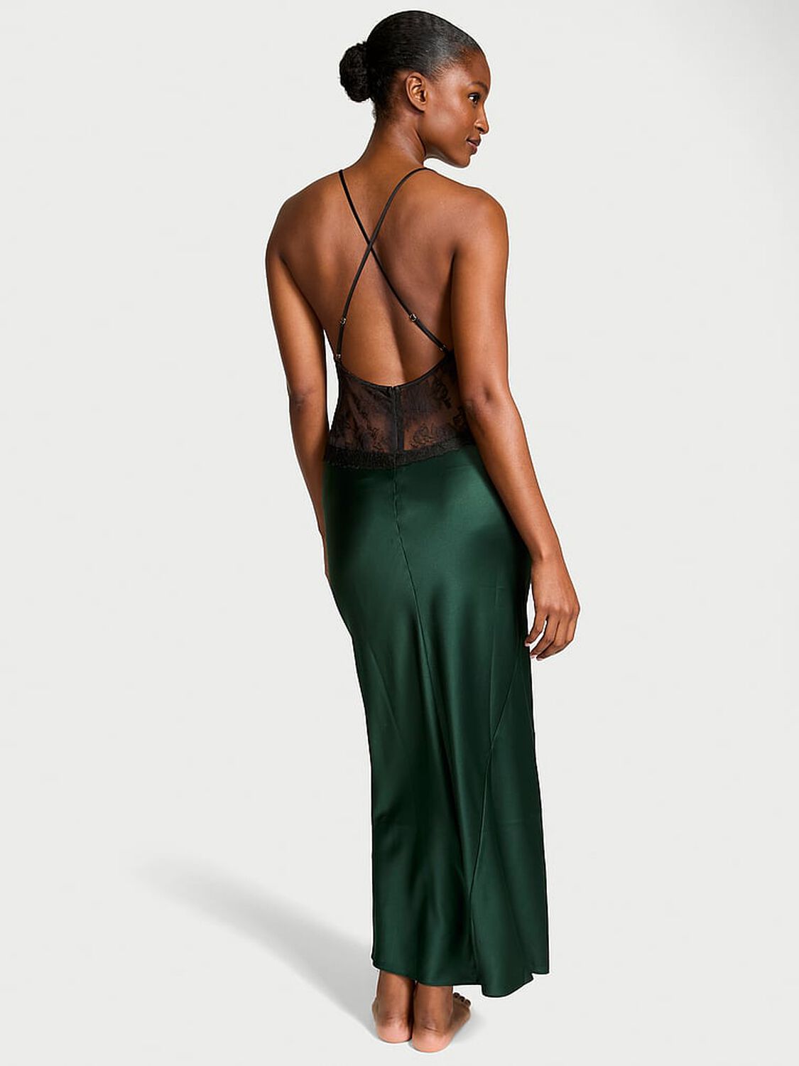 vs Very Sexy Satin Rose Lace Long Slip Dress Cilantro 2 of 2 