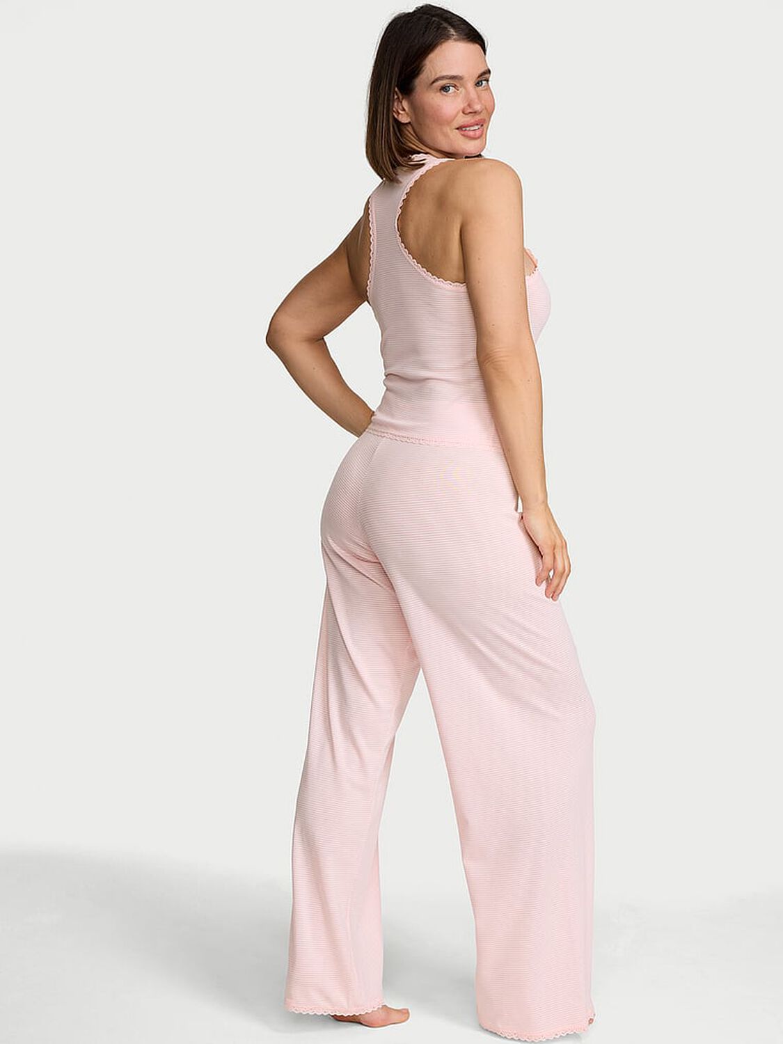 vs Victoria's Secret Cotton Shadow Stripe Tank & Pants Set Angel Pink 2 of 3 