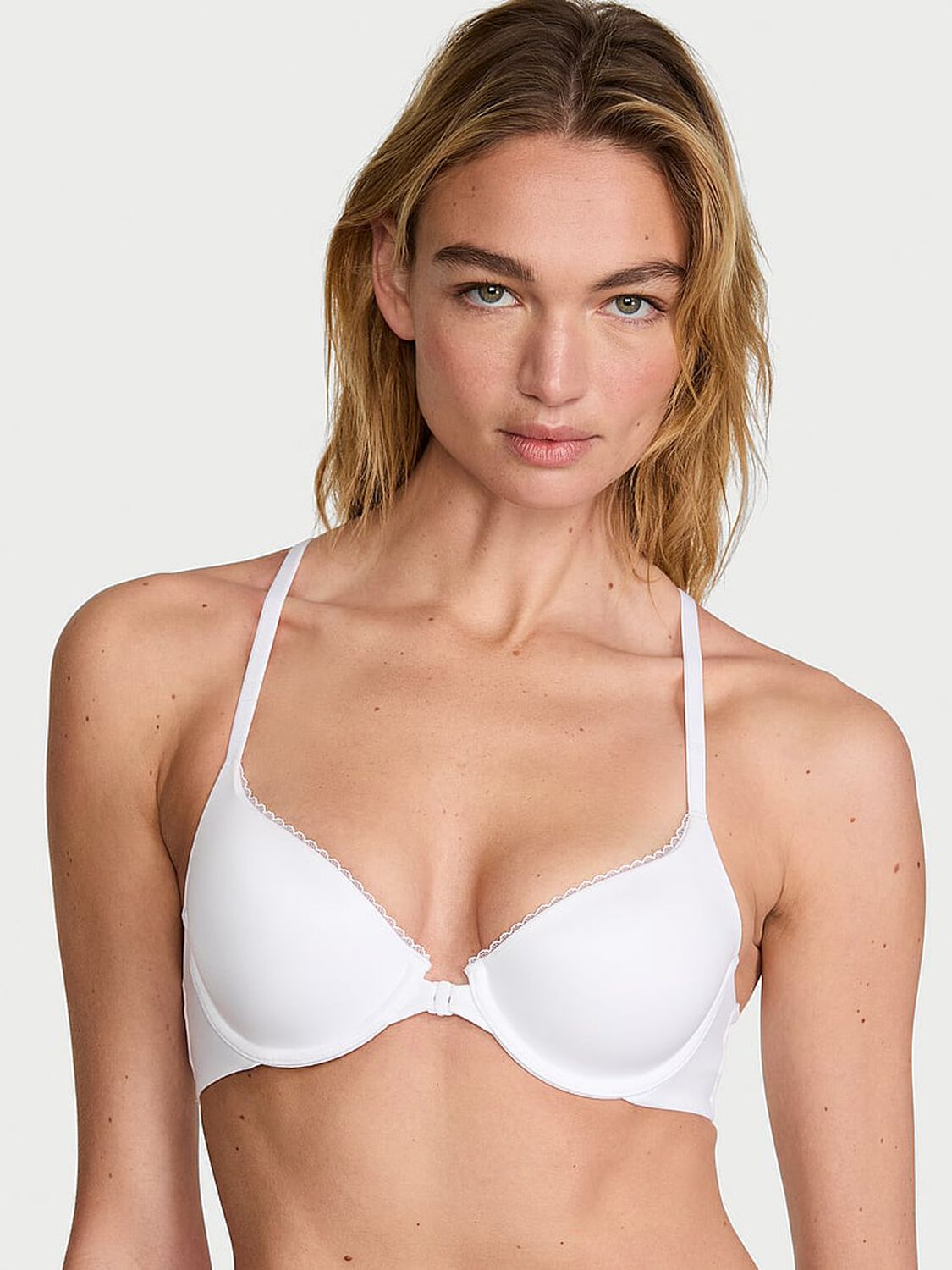 vs Body By Victoria Lightly Lined Lace Racerback Demi Bra Vs White 1 of 3 
