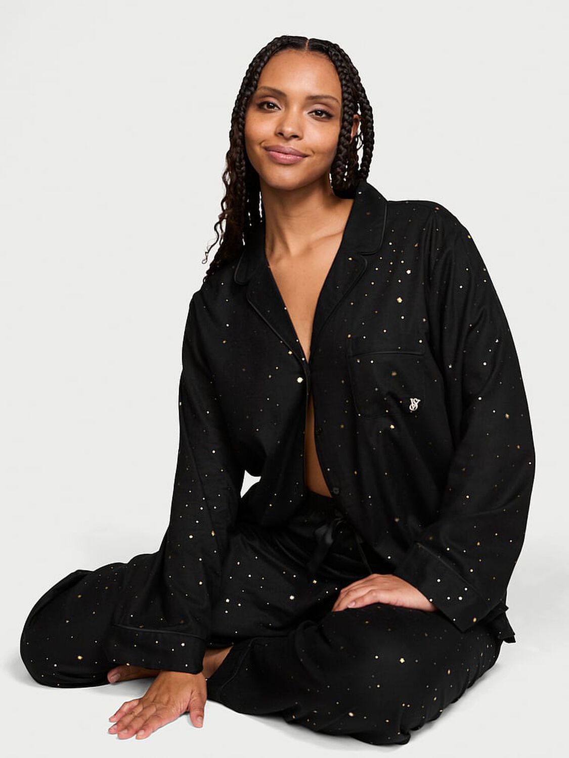 vs Victoria's Secret Flannel Long Pajama Set Celestial 1 of 4 