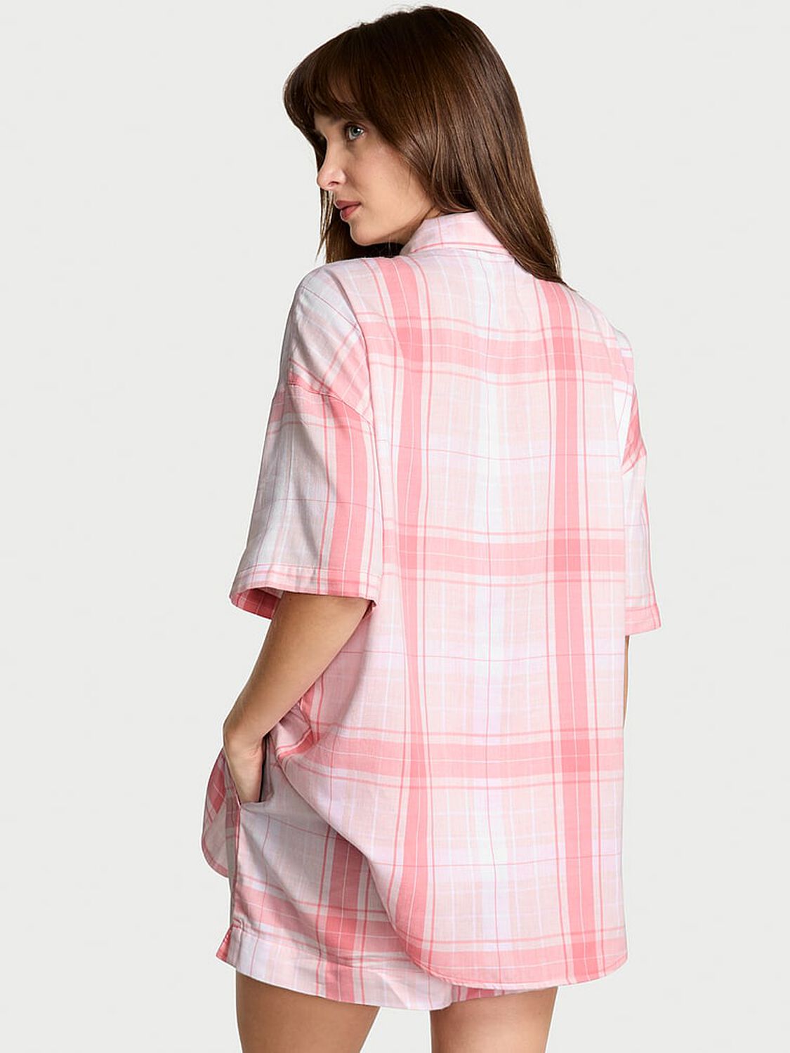 vs Victoria's Secret Modal-Cotton Short Pajama Set Heather Pink Petal/Pink Rally Bold Plaid 2 of 3 