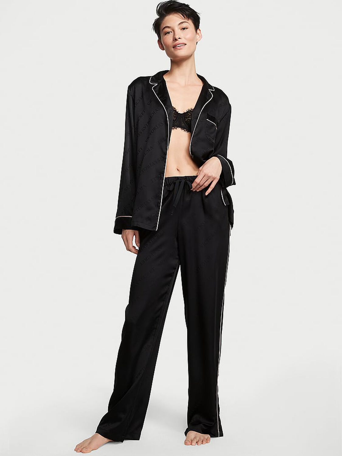 vs Victoria's Secret Satin Long Pajama Set Black 1 of 5 