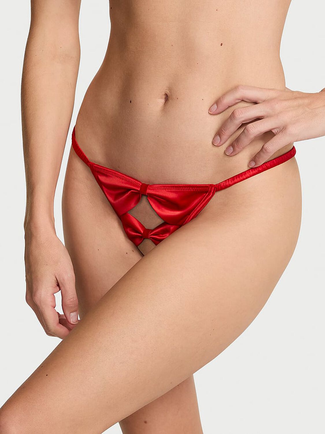 vs Dream Angels Satin Bow Crotchless V-String Panty Bright Vermillion 2 of 2 