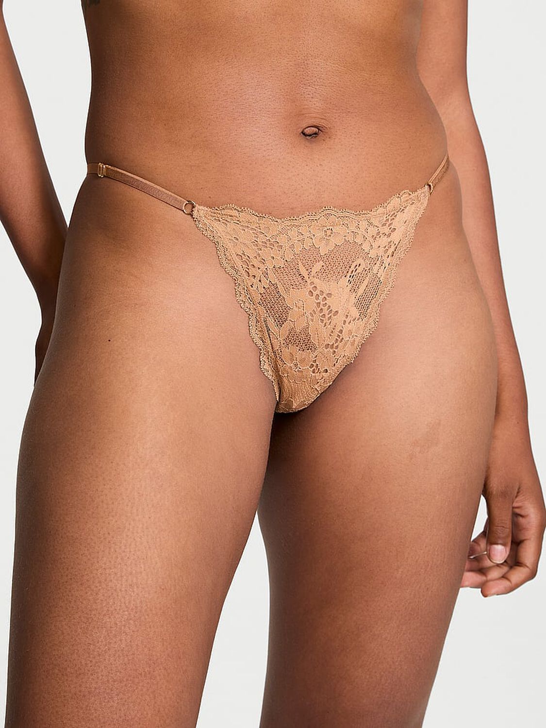 vs Dream Angels Lace Adjustable V-String Panty Toffee 1 of 4 