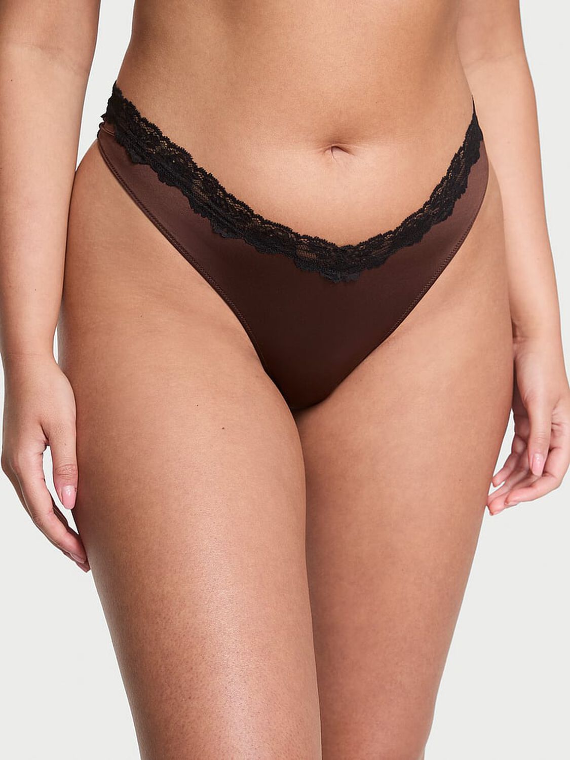 vs Very Sexy Lace-Trim High-Leg Thong Panty Ganache 1 of 4 