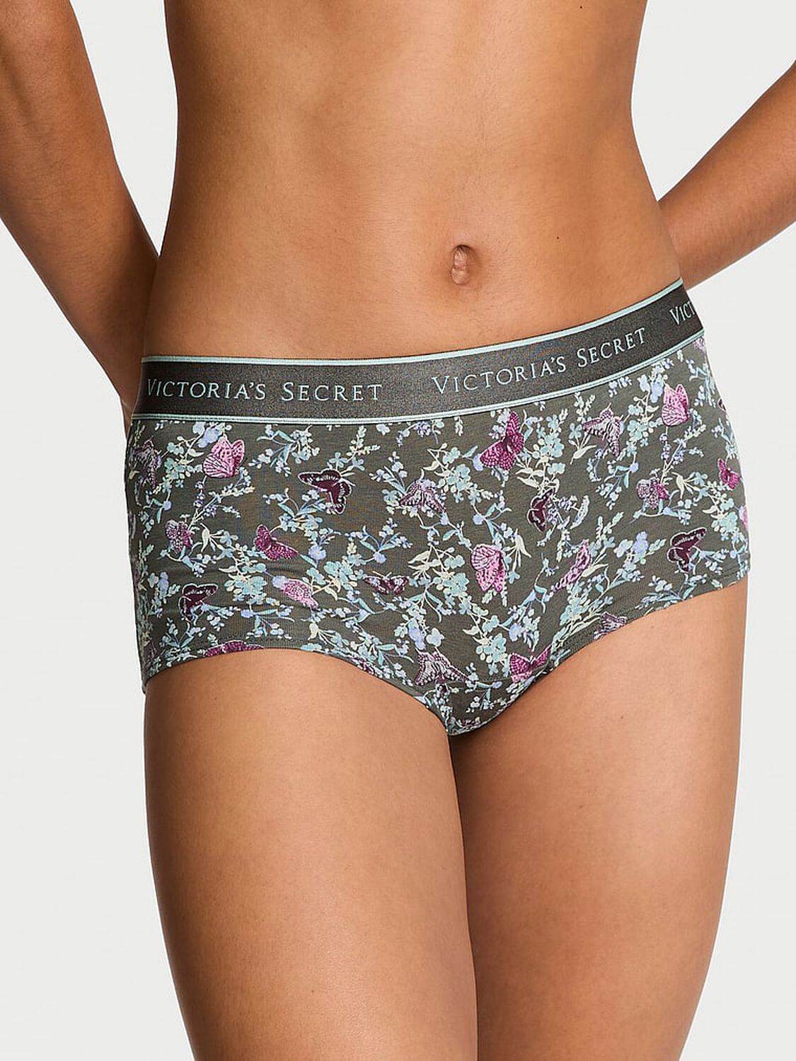 vs Cotton Logo Cotton Boyshort Panty Expedition Green Butterflies 1 of 1 