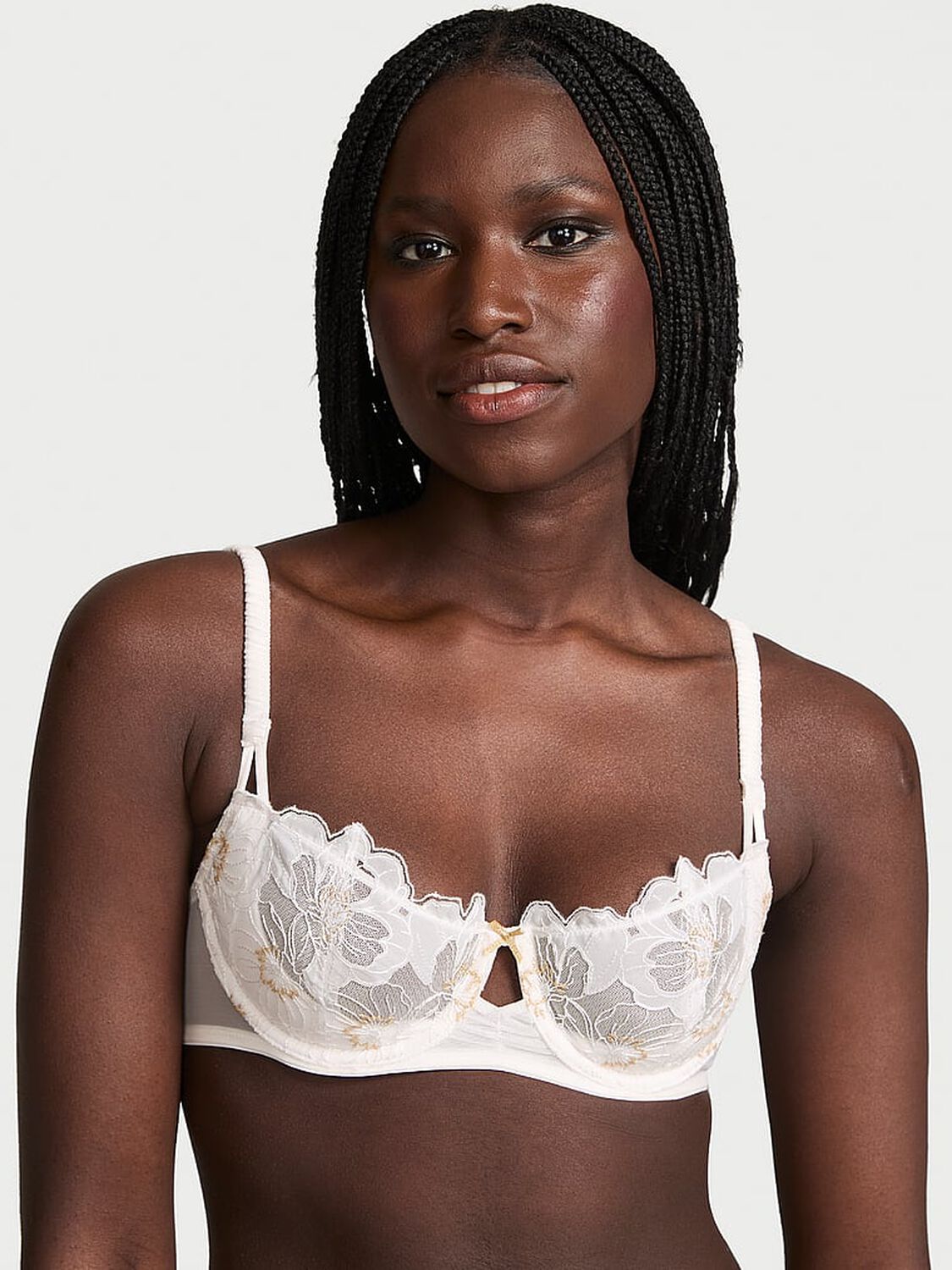 vs Dream Angels Wicked Peony Embroidery Bridal Unlined Balconette Bra White Peonies 1 of 3 