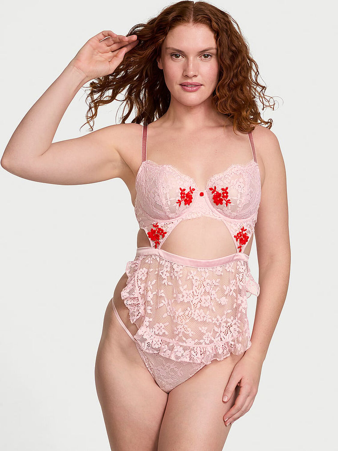 vs Dream Angels Wicked Unlined Lace Apron Set Chalk Rose 1 of 2 