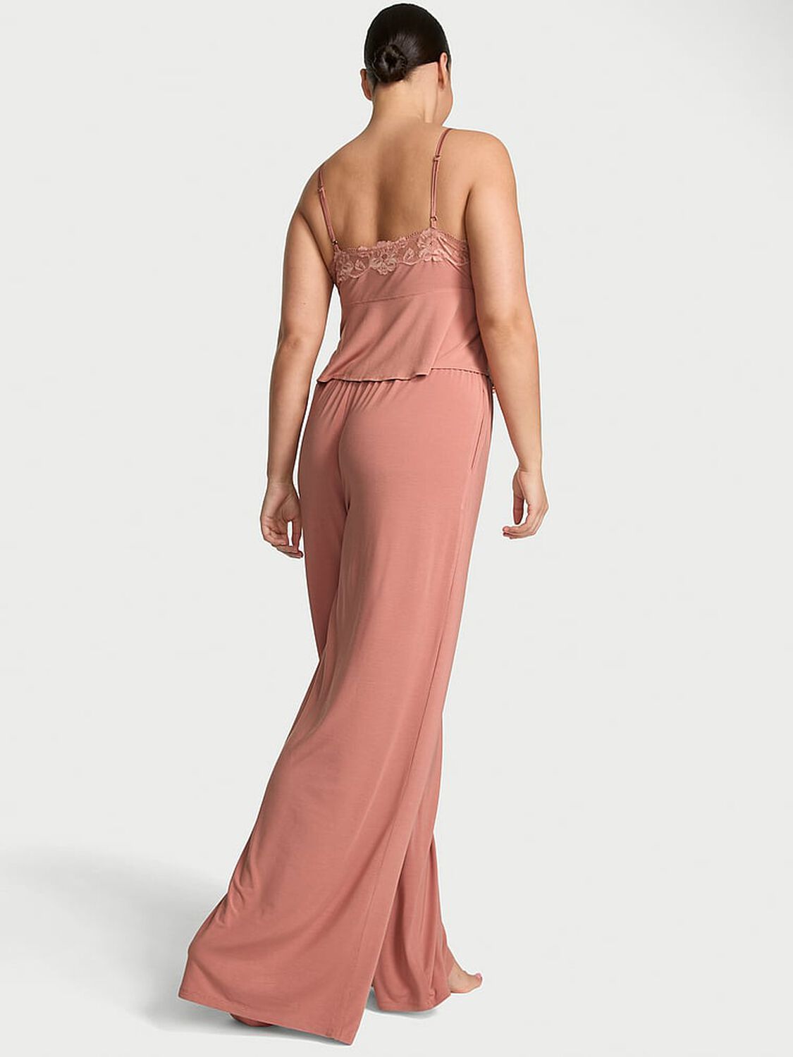 vs Victoria's Secret Modal Soft Lace-Trim Cami & Wide-Leg Pant Set Desert Blush 2 of 3 