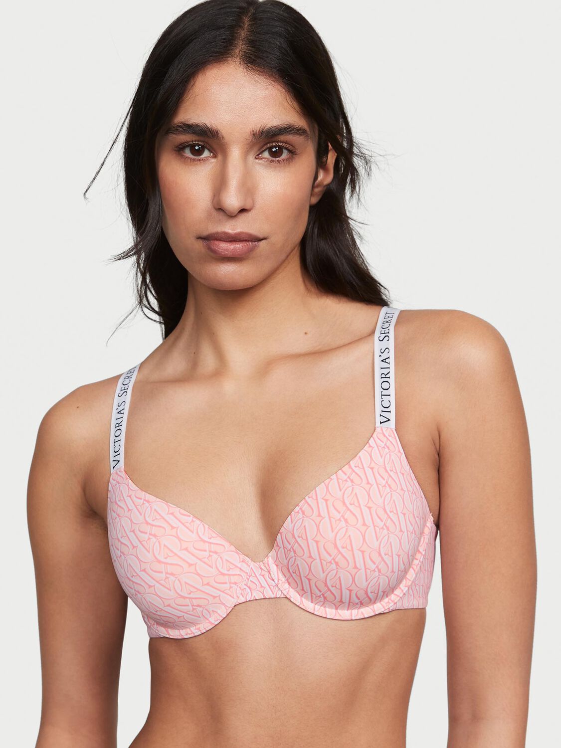 vs The T-Shirt Lightly Lined Demi Bra Purest Pink Geo Logo 1 of 3 