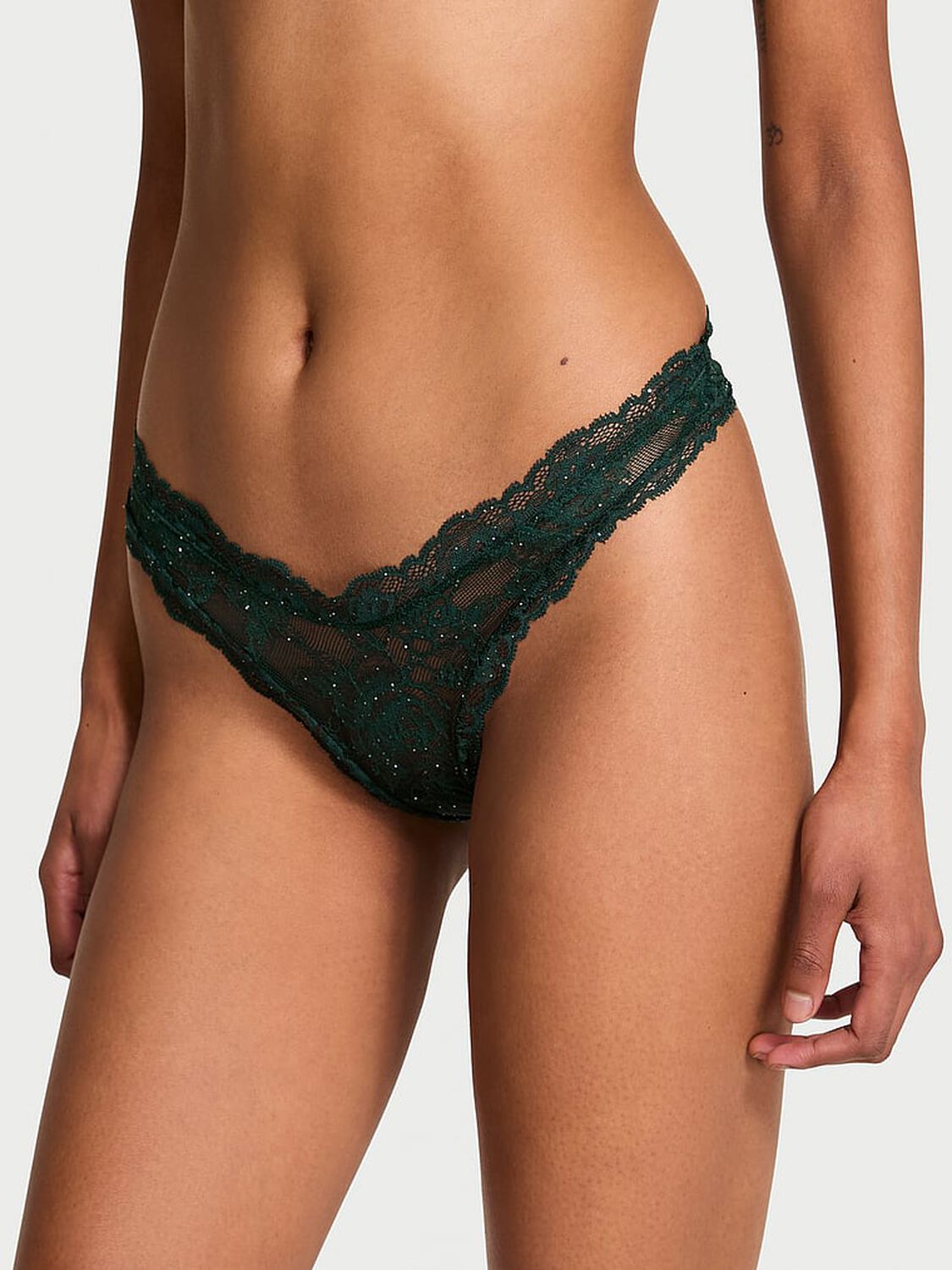 vs Very Sexy Rose Lace Shimmer High-Leg Thong Panty Cilantro 1 of 2 