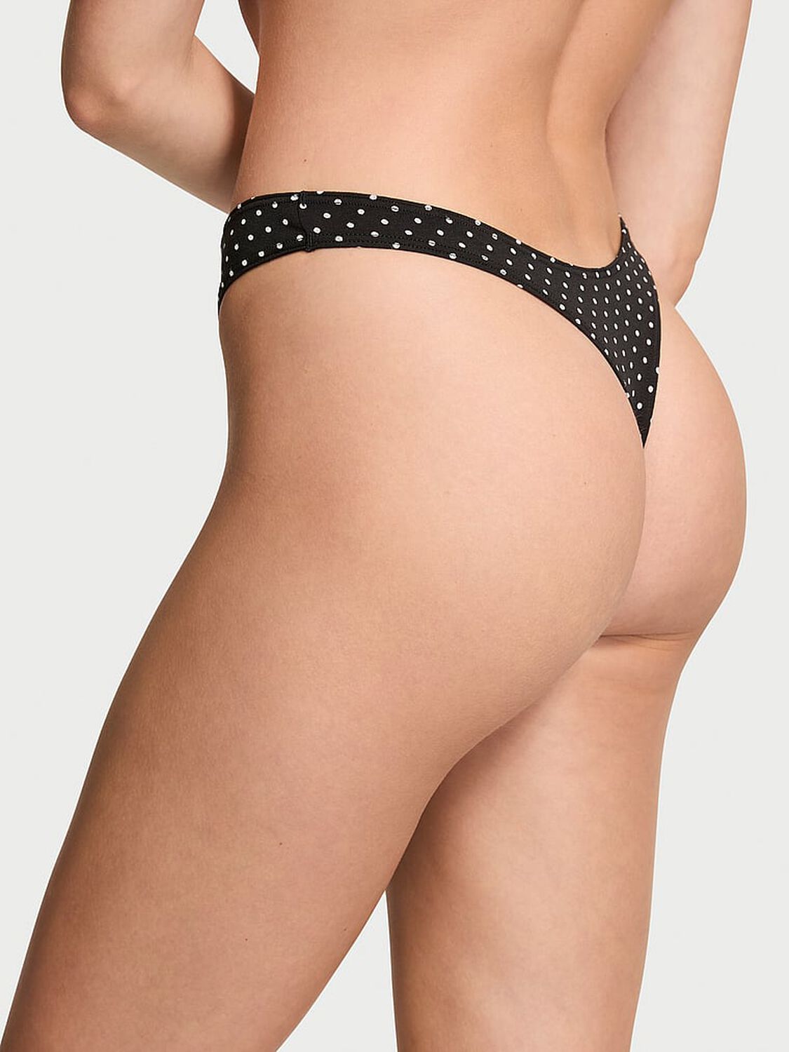 vs Victoria's Secret Stretch Cotton High-Leg Scoop Thong Panty Black & White Dots 2 of 3 